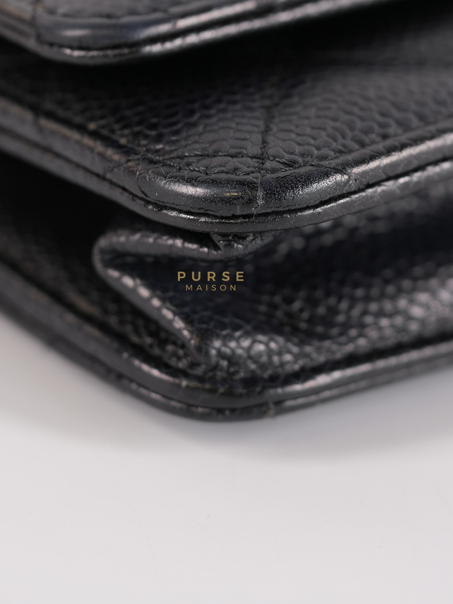 Wallet on Chain in Black Quilted Caviar Leather & Gold Hardware Series 26 | Purse Maison Luxury Bags Shop
