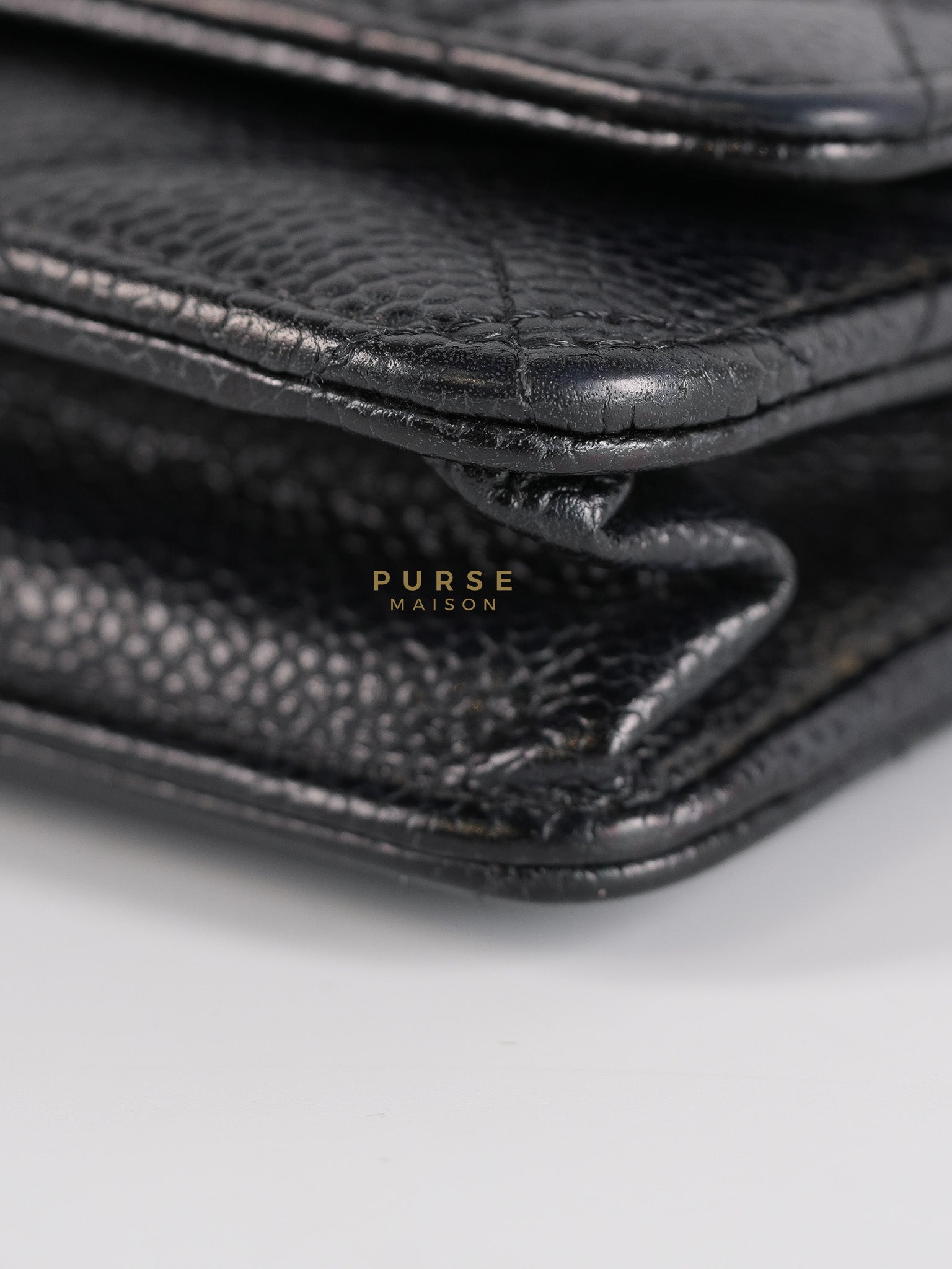 Wallet on Chain in Black Quilted Caviar Leather & Gold Hardware Series 26 | Purse Maison Luxury Bags Shop