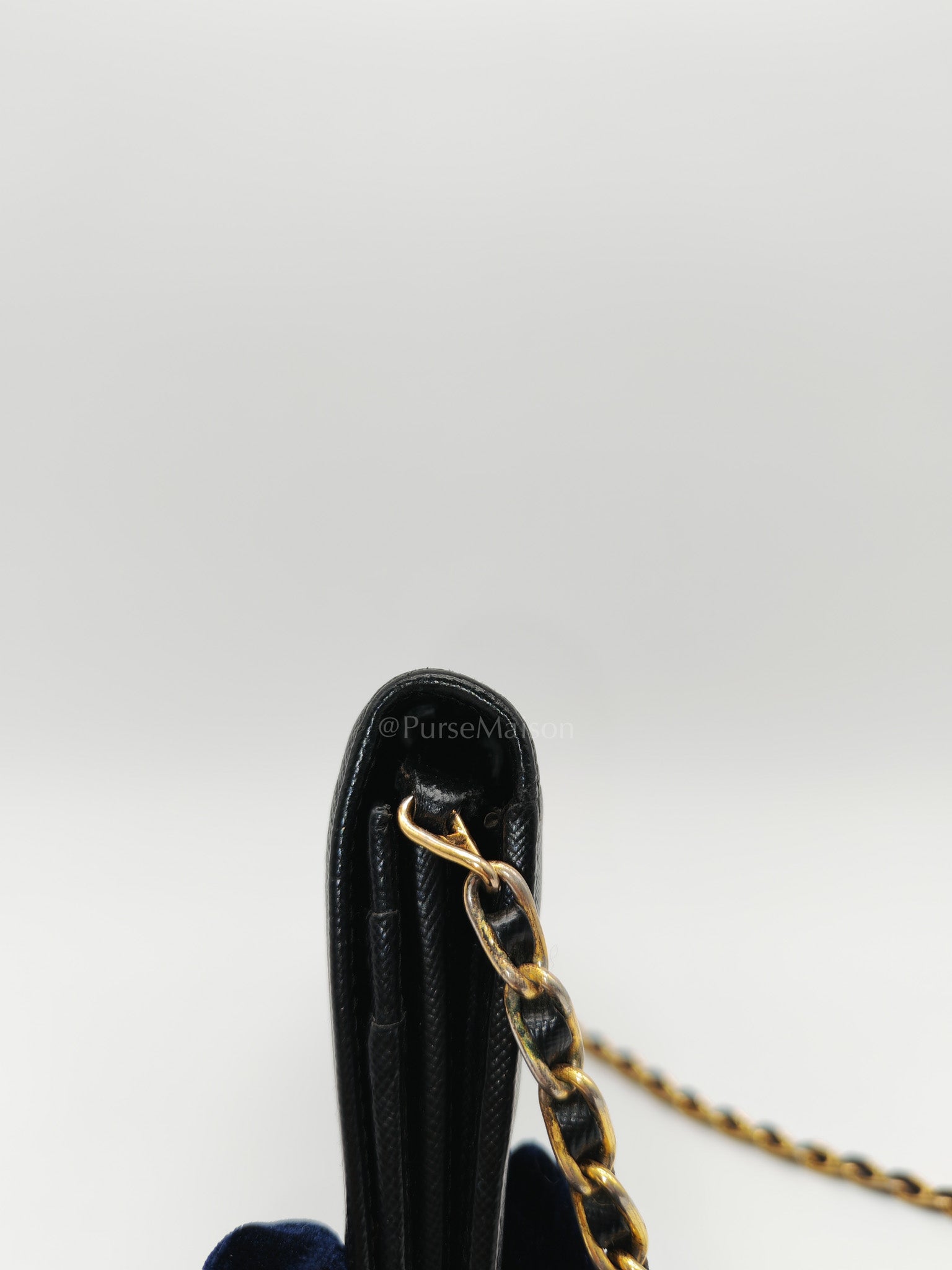 Wallet On Chain in Black Saffiano Leather & Gold Hardware | Purse Maison Luxury Bags Shop
