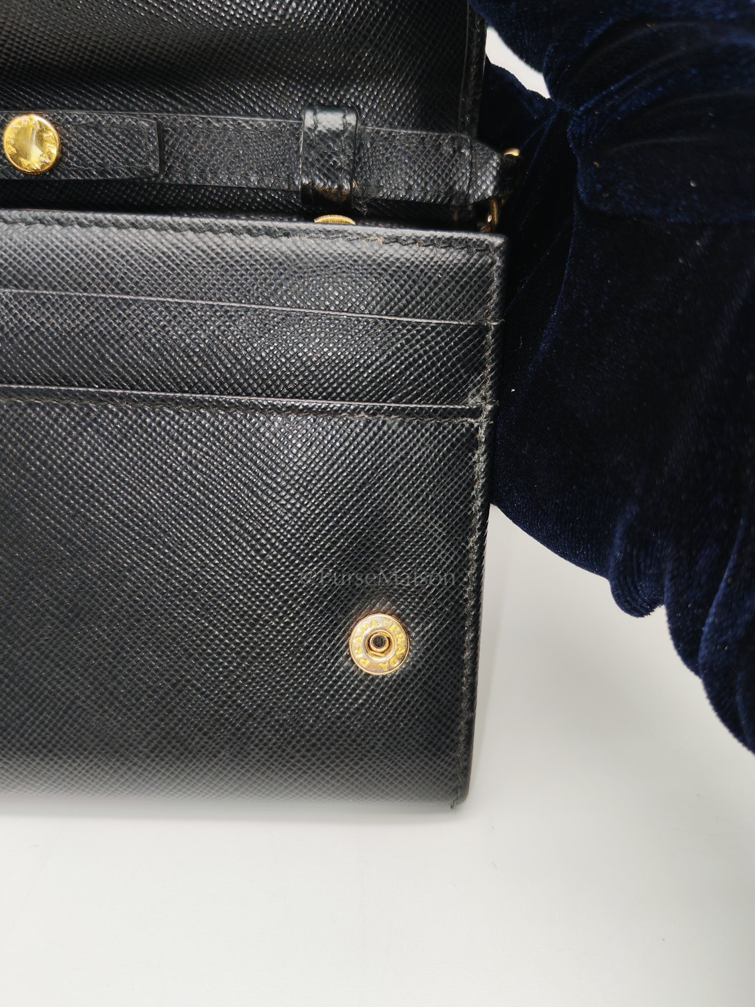 Wallet On Chain in Black Saffiano Leather & Gold Hardware | Purse Maison Luxury Bags Shop