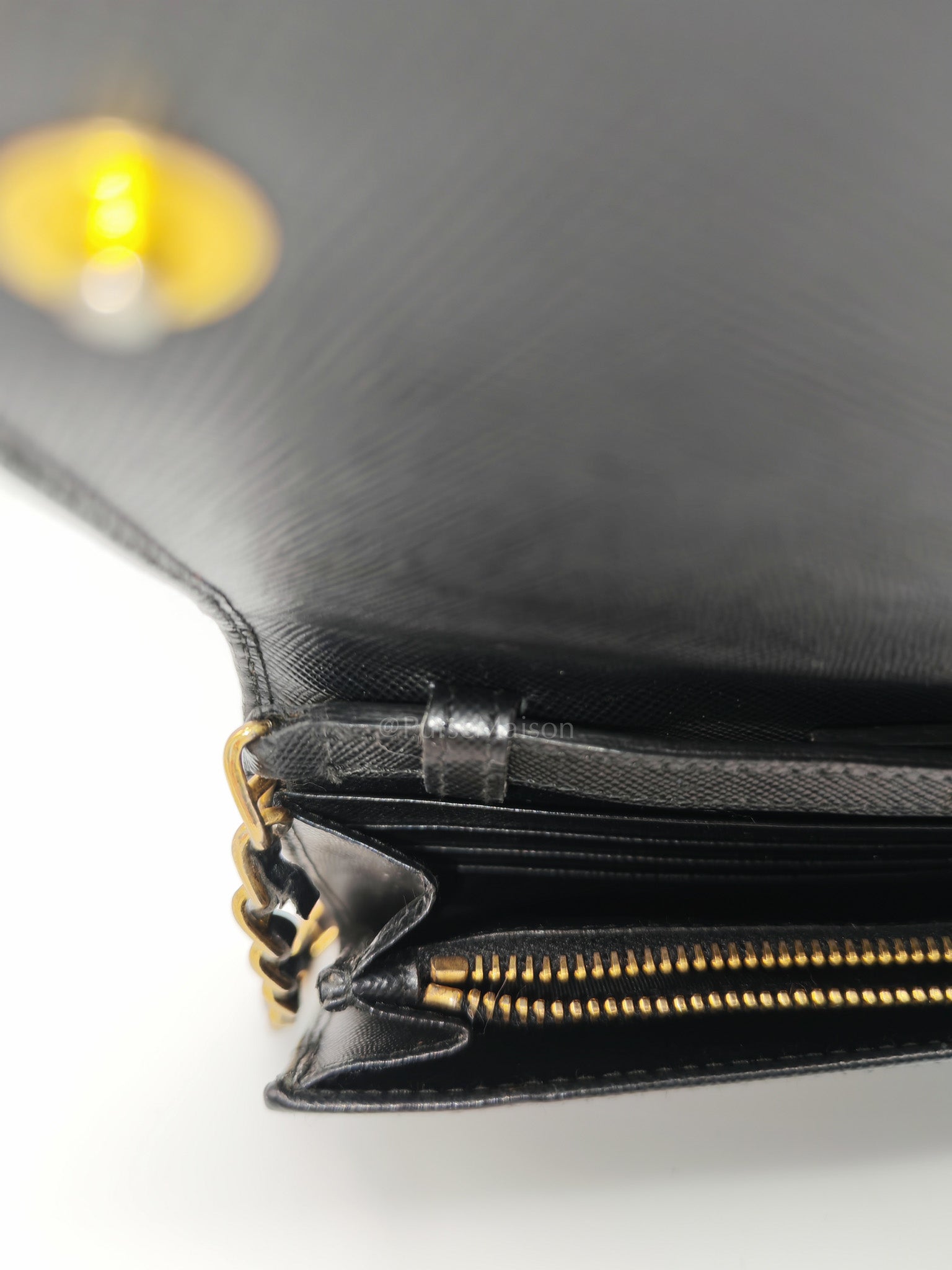Wallet On Chain in Black Saffiano Leather & Gold Hardware | Purse Maison Luxury Bags Shop