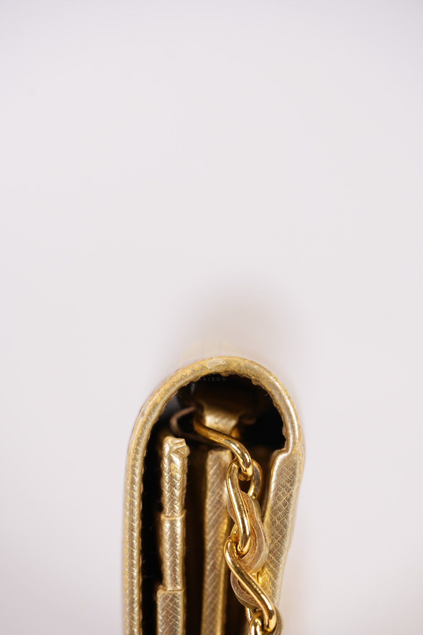 Wallet on Chain in Gold Saffiano Metal Leather & Gold Hardware | Purse Maison Luxury Bags Shop