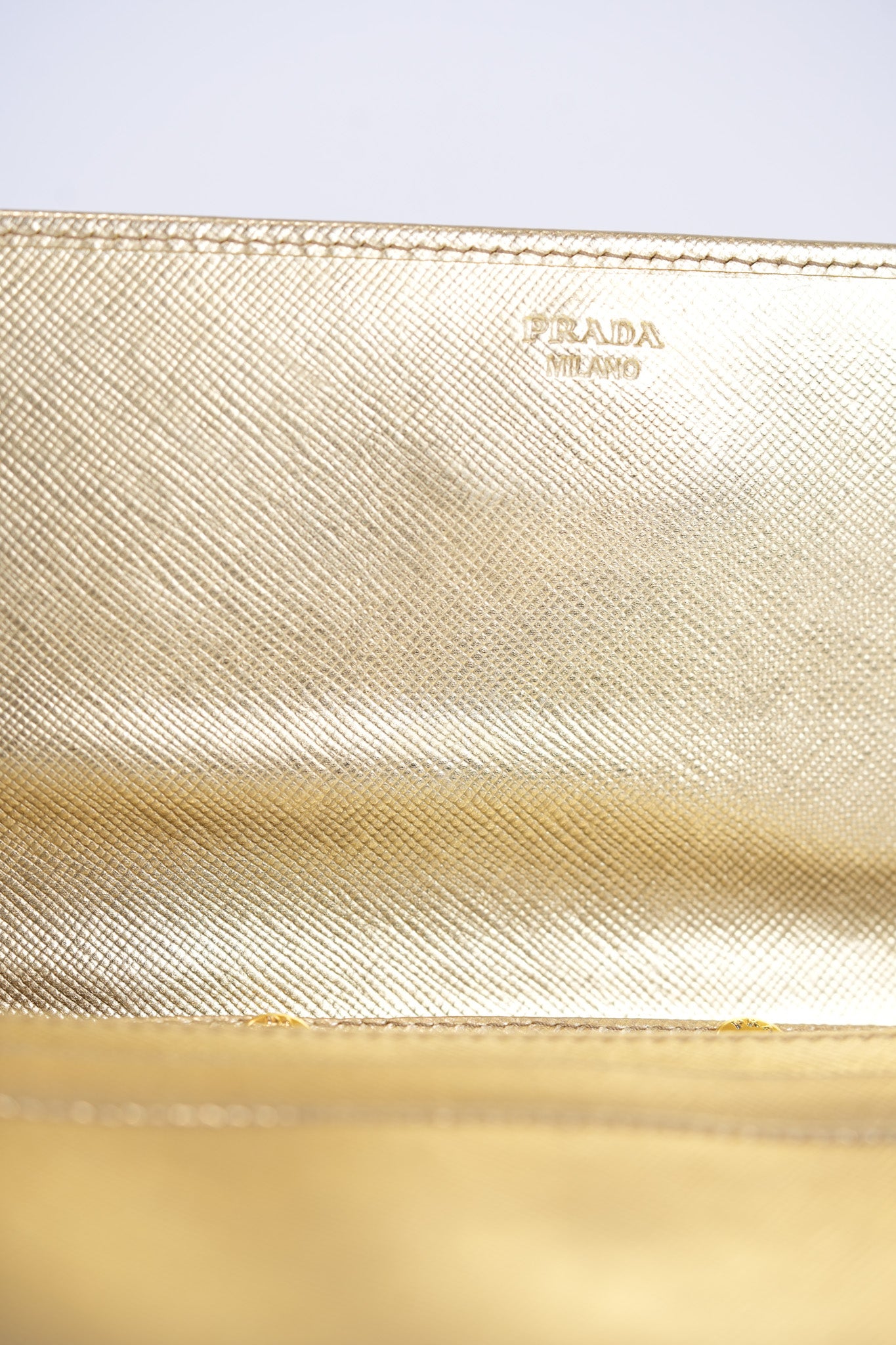 Wallet on Chain in Gold Saffiano Metal Leather & Gold Hardware | Purse Maison Luxury Bags Shop