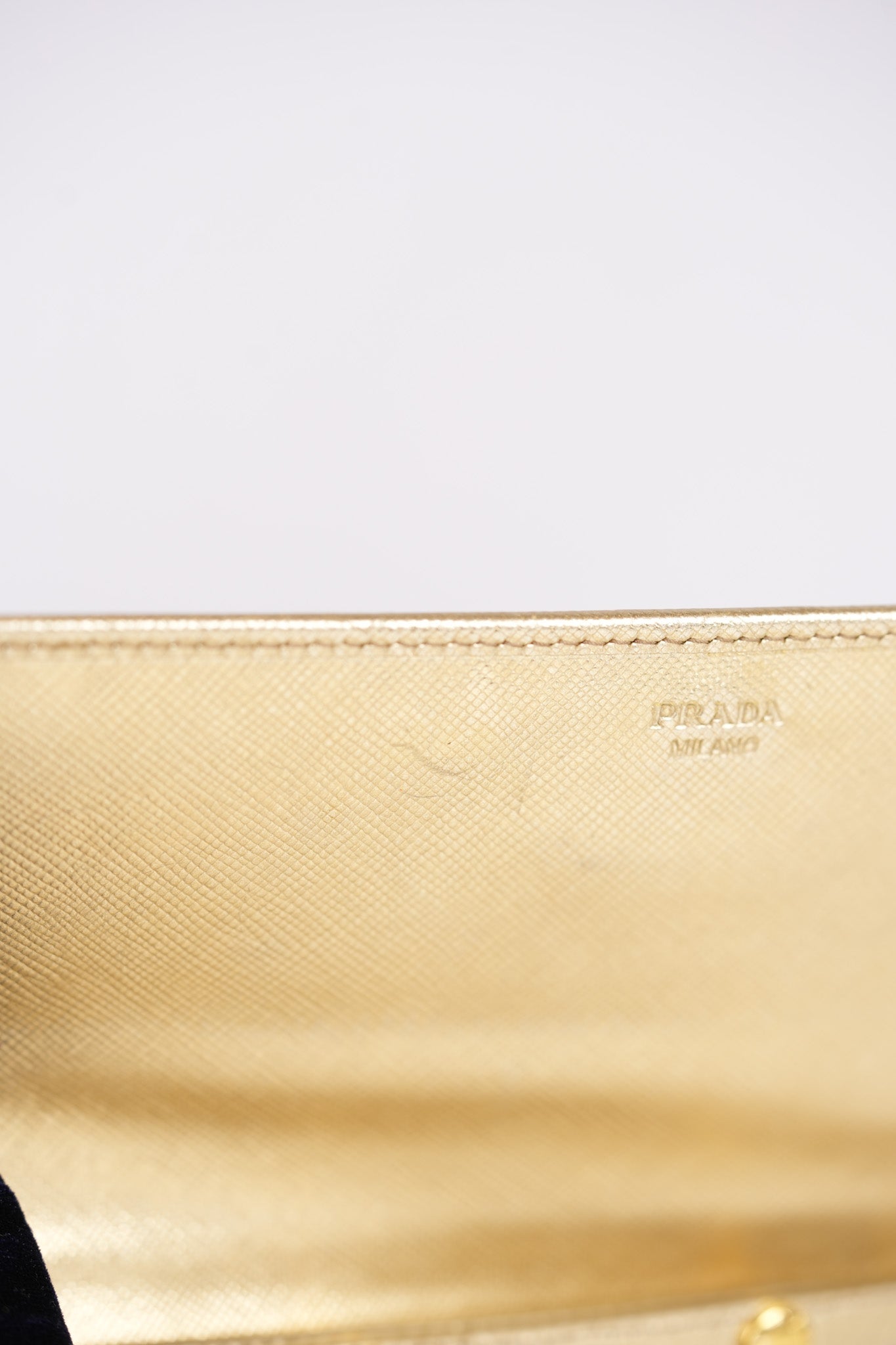 Wallet on Chain in Gold Saffiano Metal Leather & Gold Hardware | Purse Maison Luxury Bags Shop