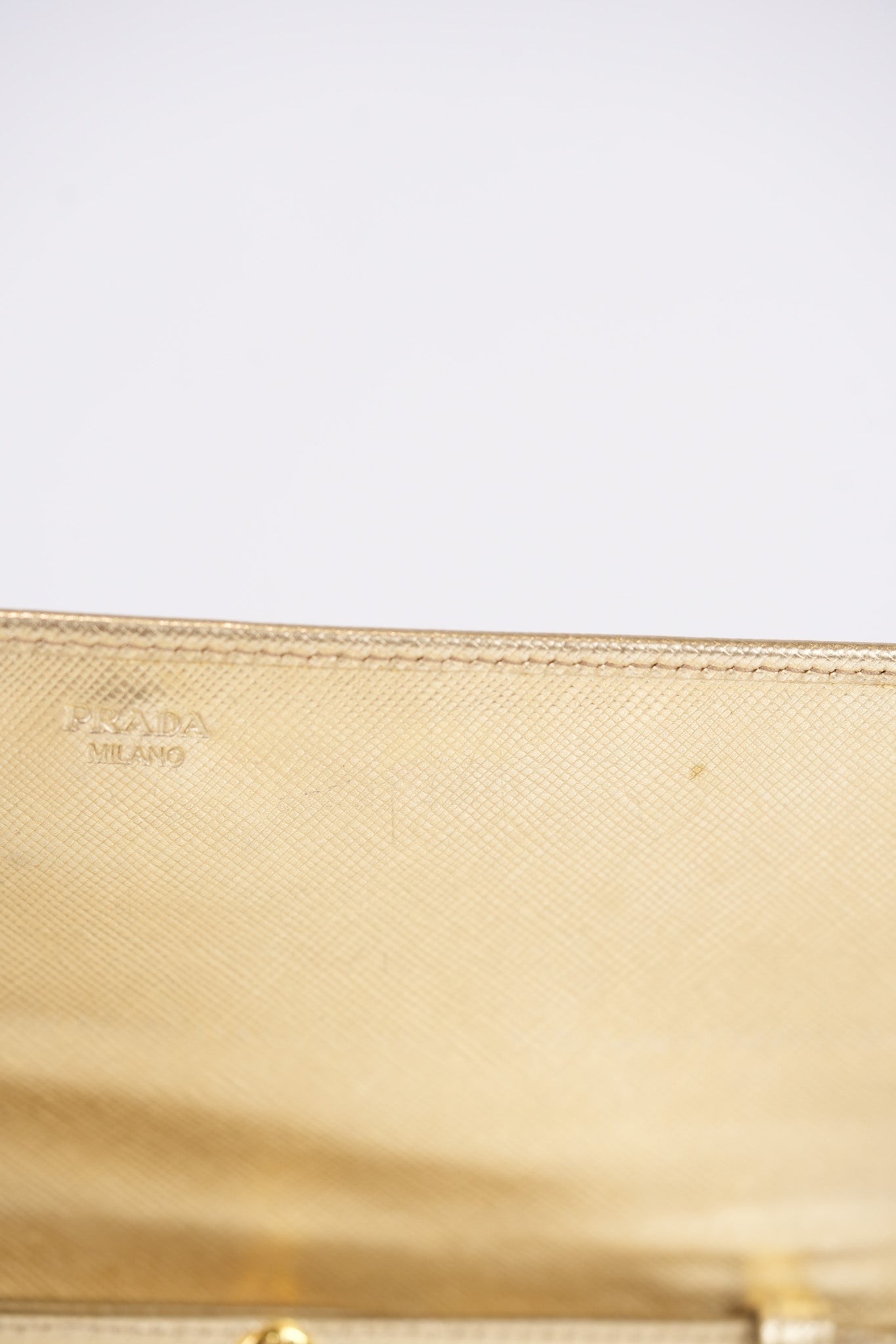 Wallet on Chain in Gold Saffiano Metal Leather & Gold Hardware | Purse Maison Luxury Bags Shop