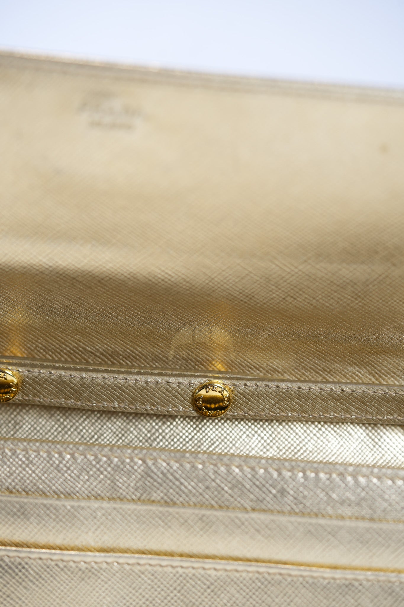 Wallet on Chain in Gold Saffiano Metal Leather & Gold Hardware | Purse Maison Luxury Bags Shop
