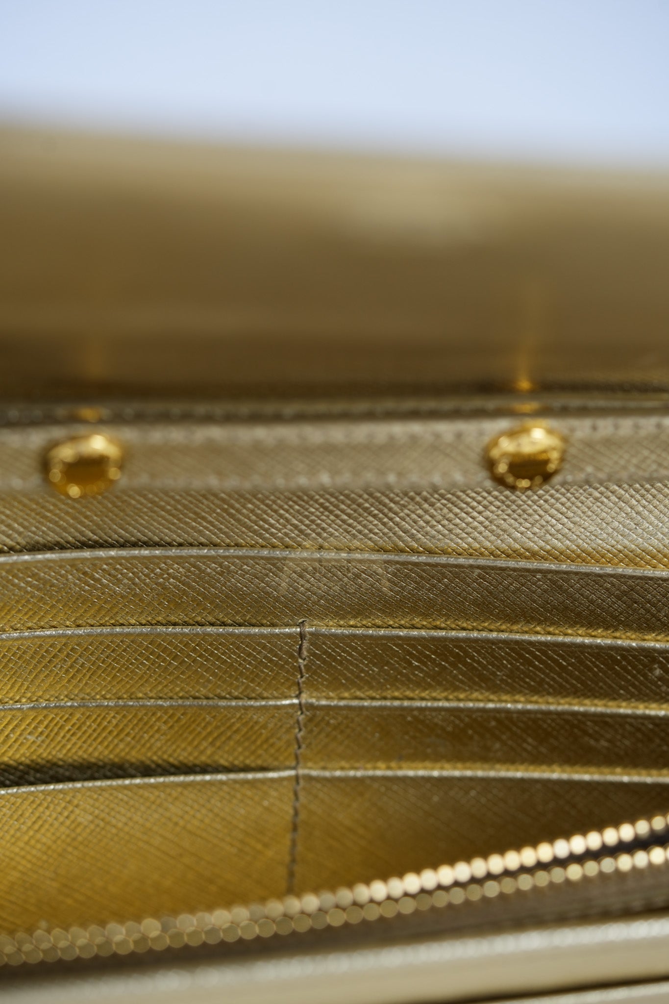 Wallet on Chain in Gold Saffiano Metal Leather & Gold Hardware | Purse Maison Luxury Bags Shop