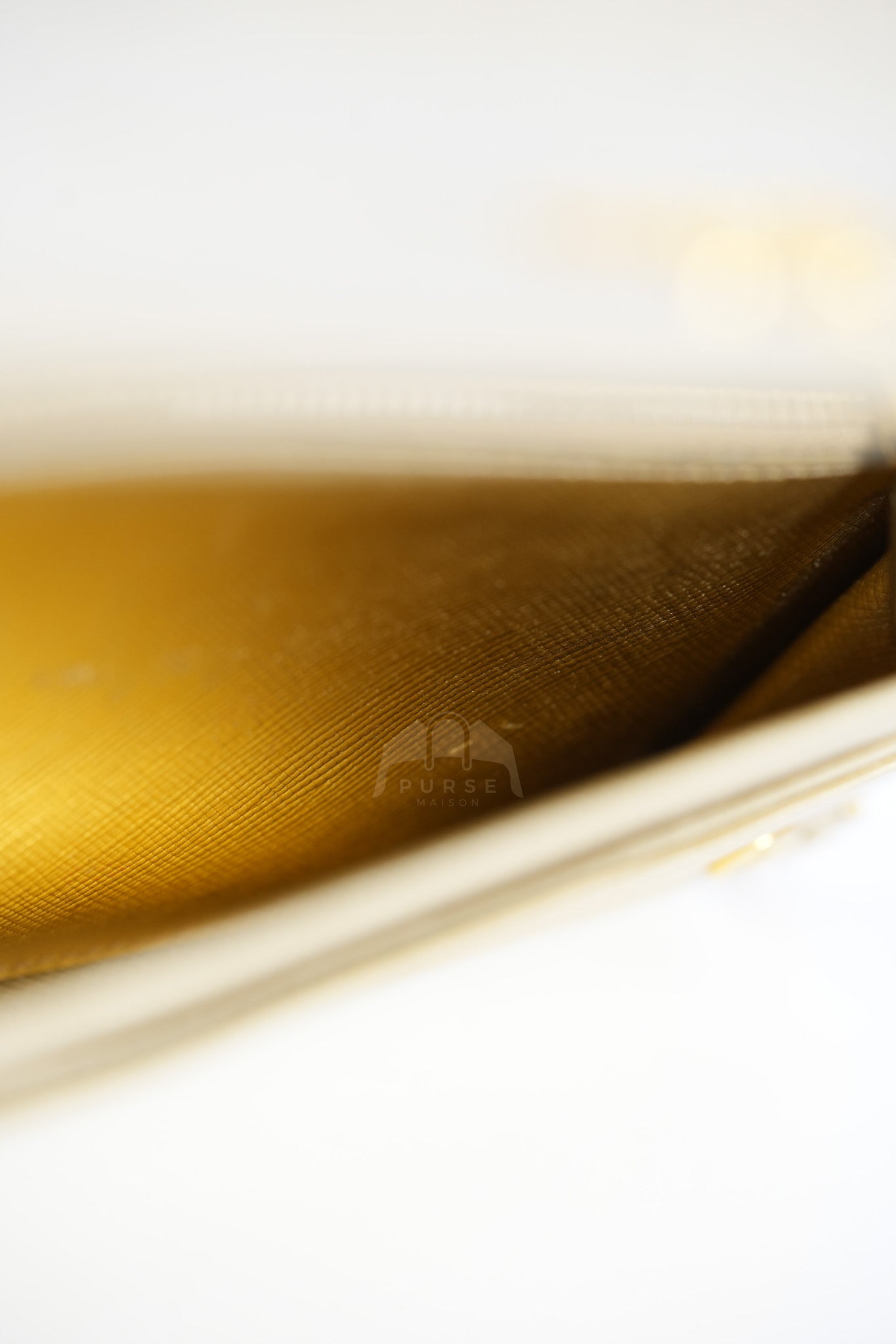 Wallet on Chain in Gold Saffiano Metal Leather & Gold Hardware | Purse Maison Luxury Bags Shop