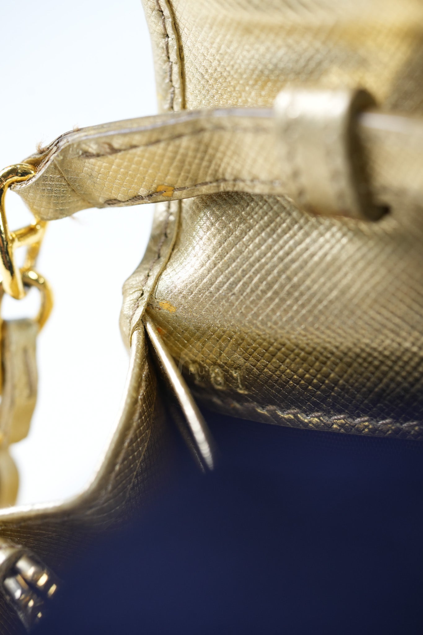 Wallet on Chain in Gold Saffiano Metal Leather & Gold Hardware | Purse Maison Luxury Bags Shop