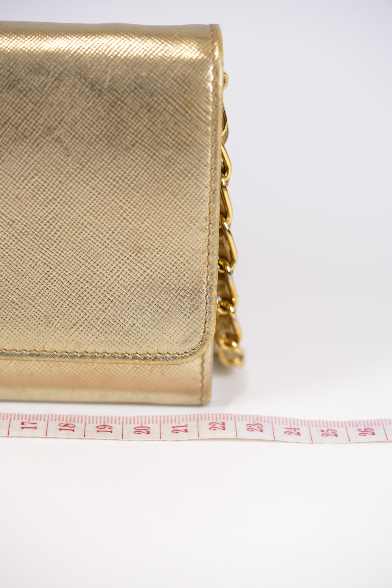 Wallet on Chain in Gold Saffiano Metal Leather & Gold Hardware | Purse Maison Luxury Bags Shop