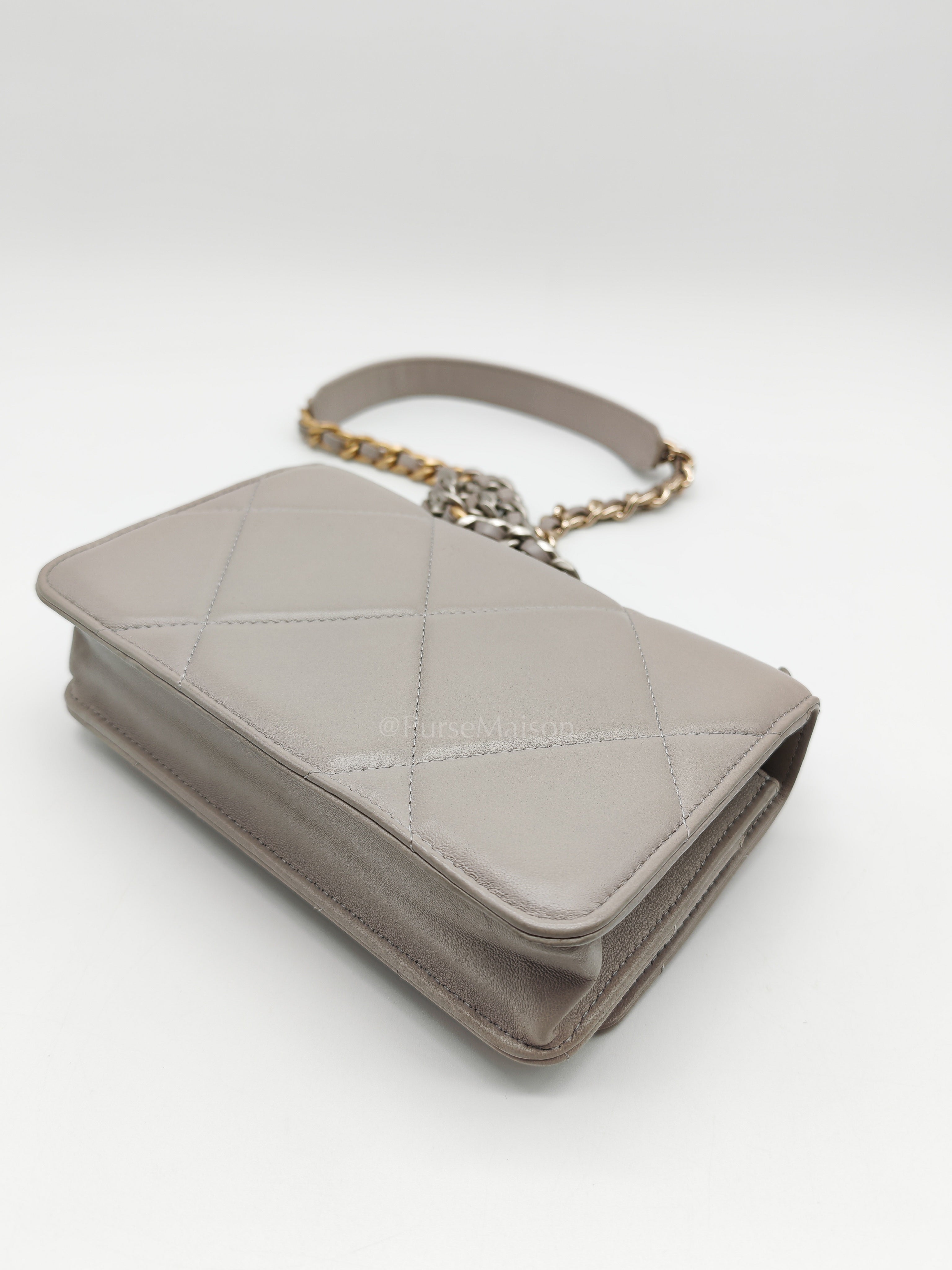 Wallet on Chain in Gray Lambskin Leather & Mixed Hardware Microchip | Purse Maison Luxury Bags Shop