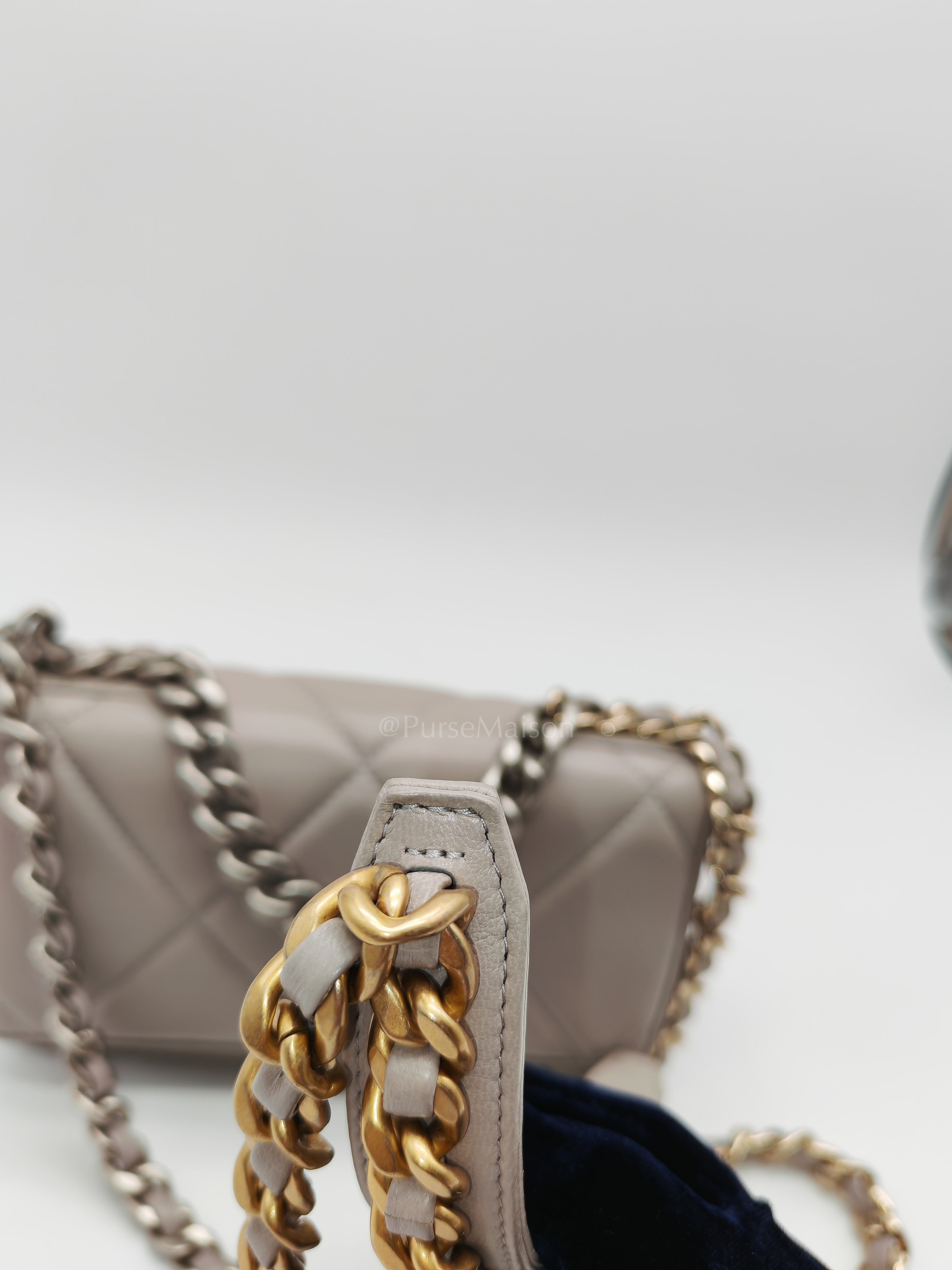 Wallet on Chain in Gray Lambskin Leather & Mixed Hardware Microchip | Purse Maison Luxury Bags Shop