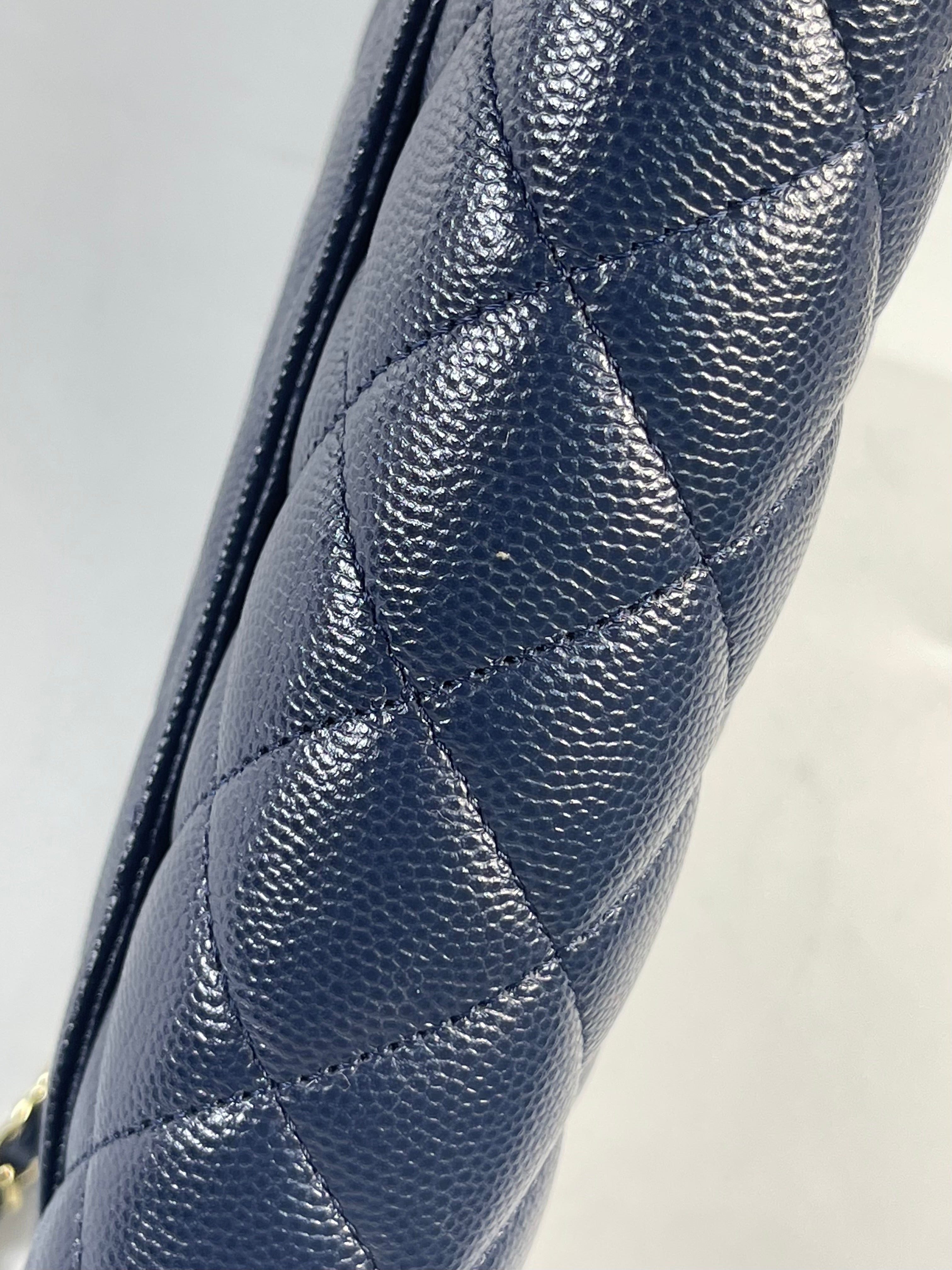 Wallet On Chain In Navy Blue Quilted Caviar Leather Light Gold Hardware Microchip | Purse Maison Luxury Bags Shop