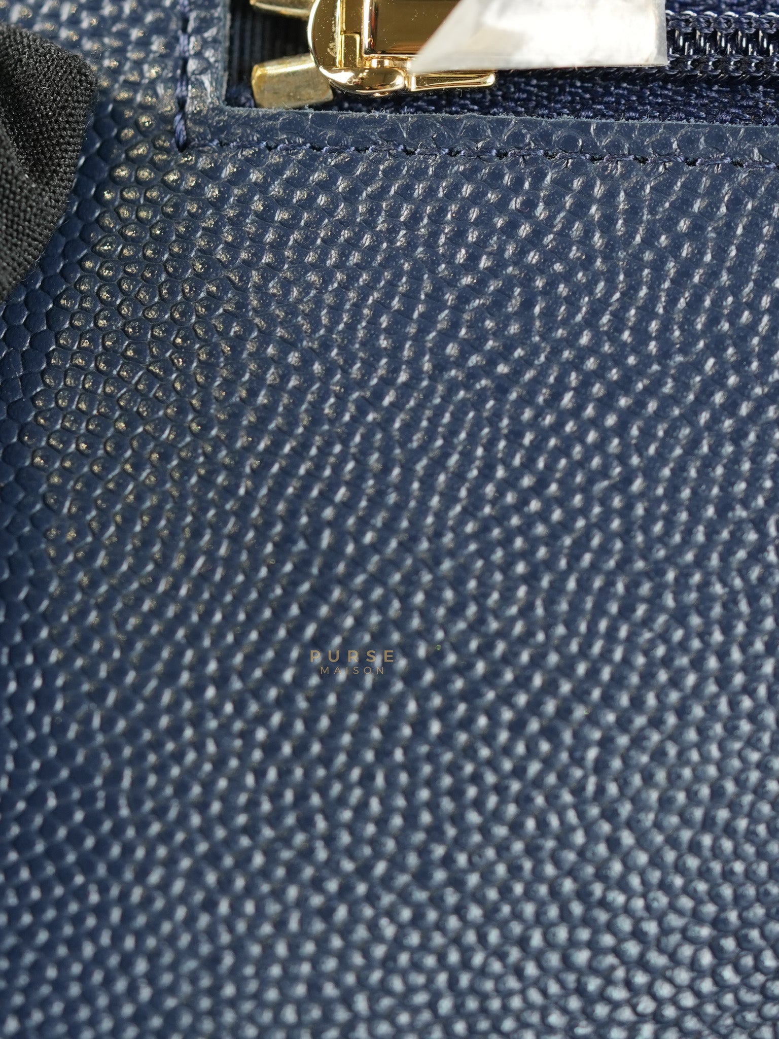 Wallet On Chain In Navy Blue Quilted Caviar Leather Light Gold Hardware Microchip | Purse Maison Luxury Bags Shop