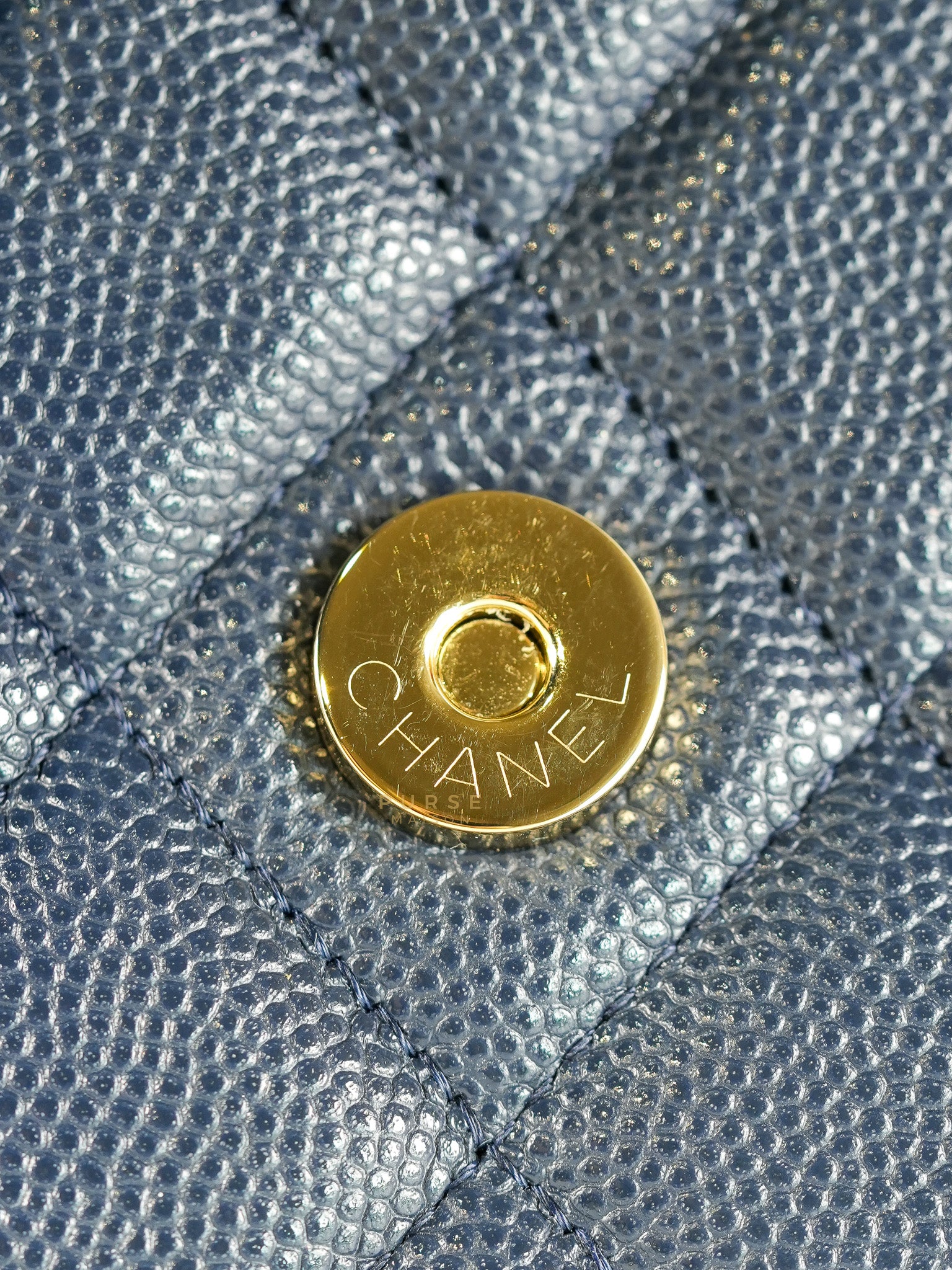 Wallet On Chain In Navy Blue Quilted Caviar Leather Light Gold Hardware Microchip | Purse Maison Luxury Bags Shop