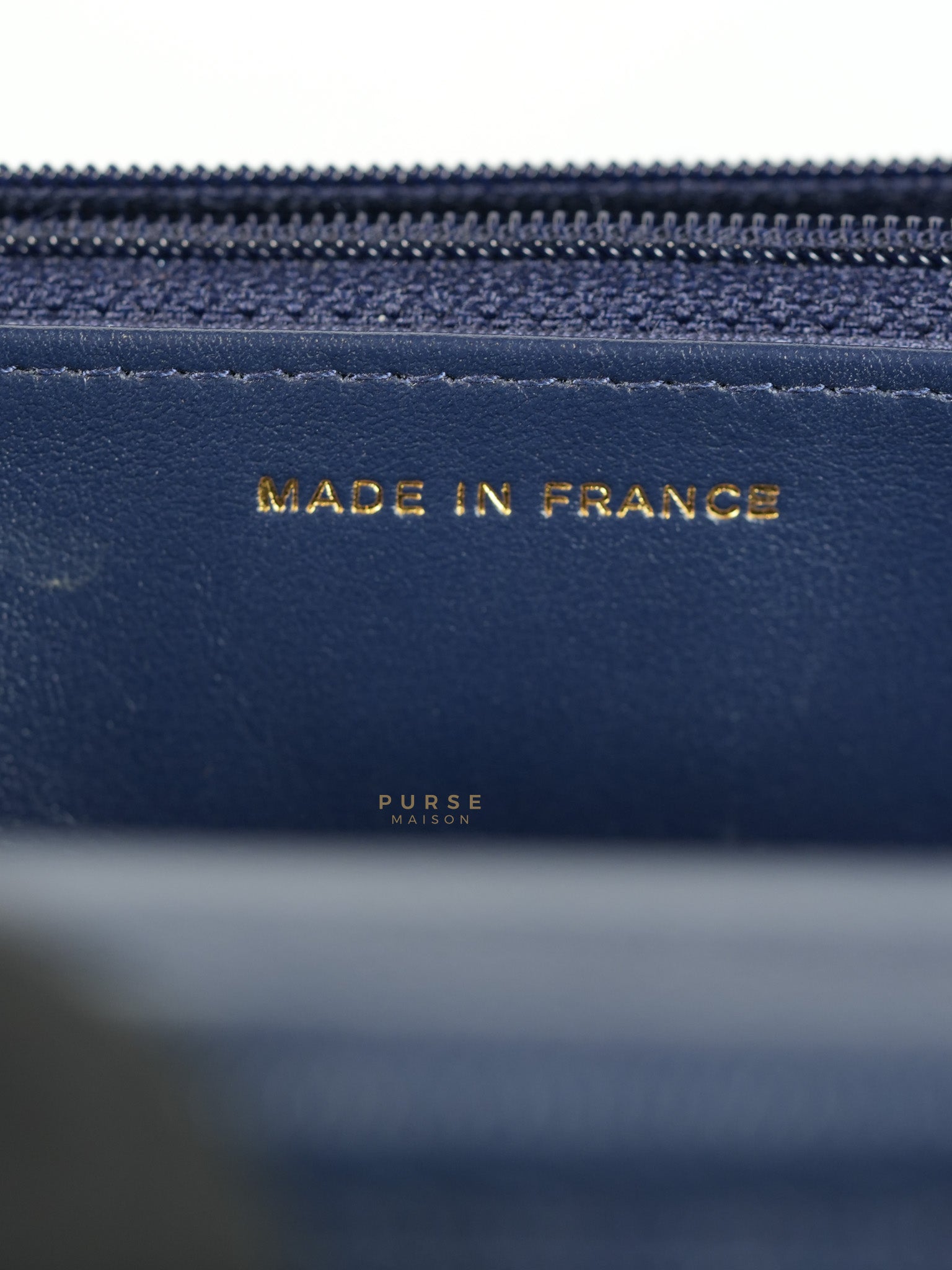 Wallet On Chain In Navy Blue Quilted Caviar Leather Light Gold Hardware Microchip | Purse Maison Luxury Bags Shop