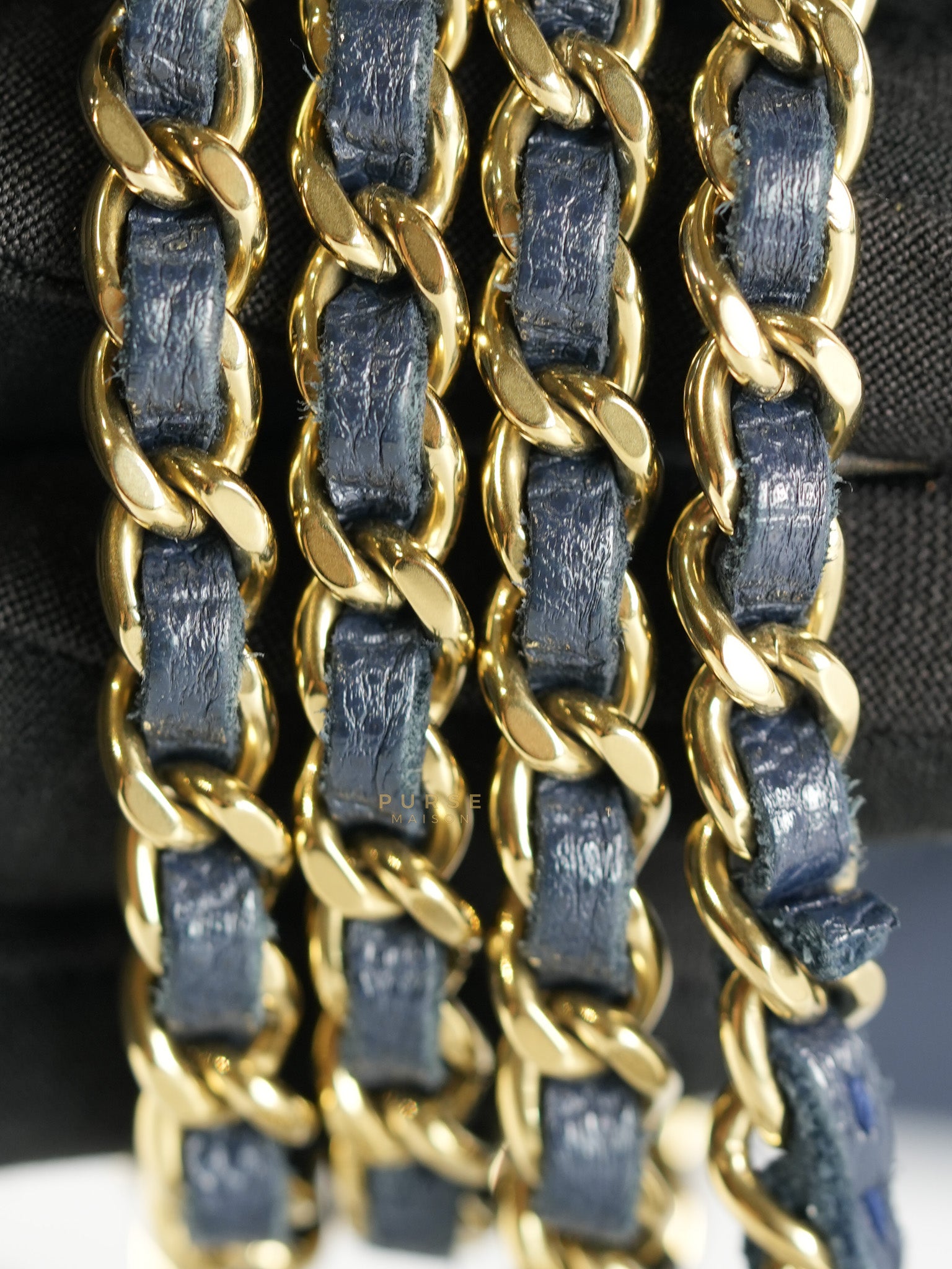 Wallet On Chain In Navy Blue Quilted Caviar Leather Light Gold Hardware Microchip | Purse Maison Luxury Bags Shop