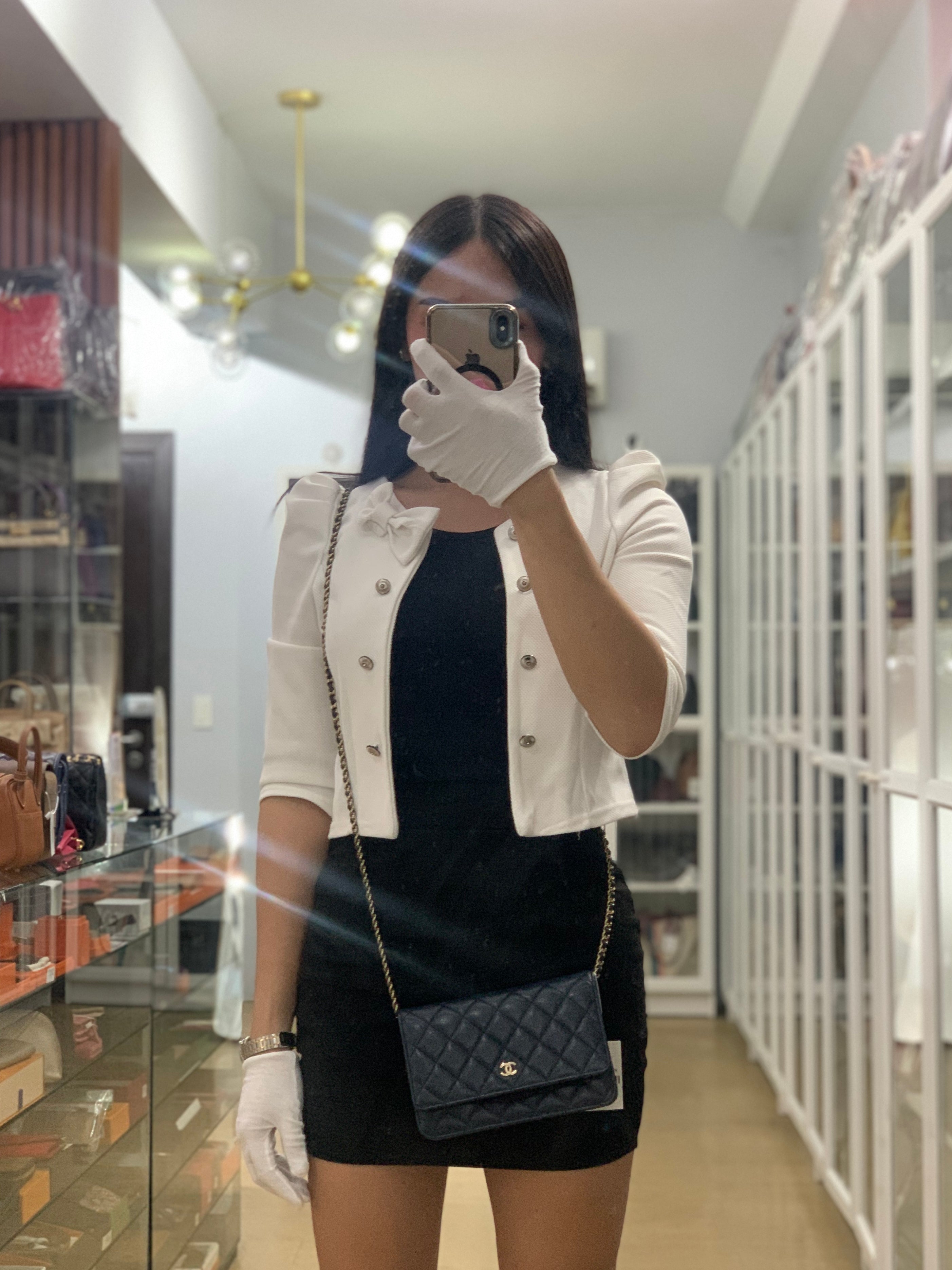 Wallet On Chain In Navy Blue Quilted Caviar Leather Light Gold Hardware Microchip | Purse Maison Luxury Bags Shop