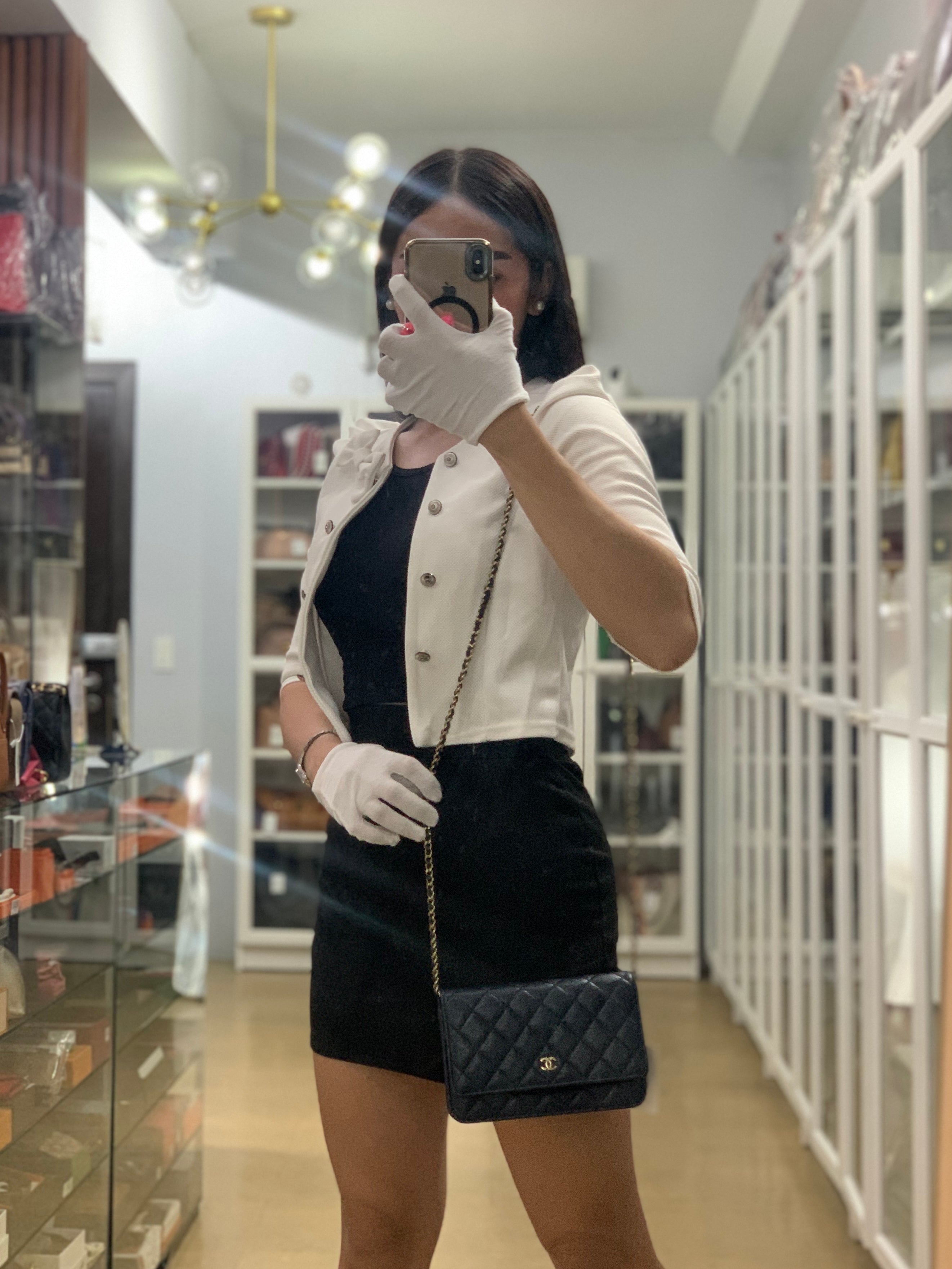 Wallet On Chain In Navy Blue Quilted Caviar Leather Light Gold Hardware Microchip | Purse Maison Luxury Bags Shop