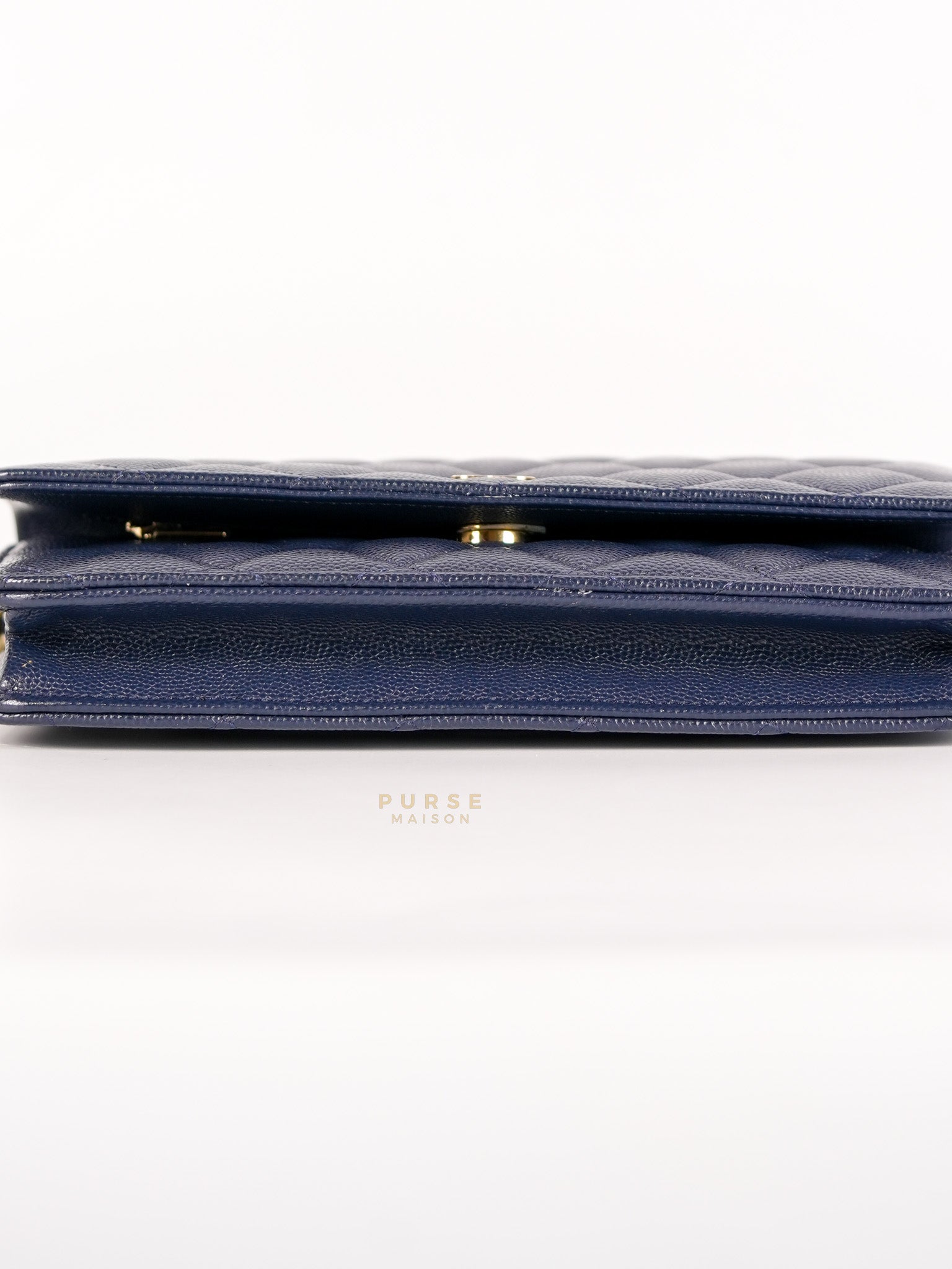 Wallet On Chain In Navy Blue Quilted Caviar Leather Light Gold Hardware Microchip | Purse Maison Luxury Bags Shop
