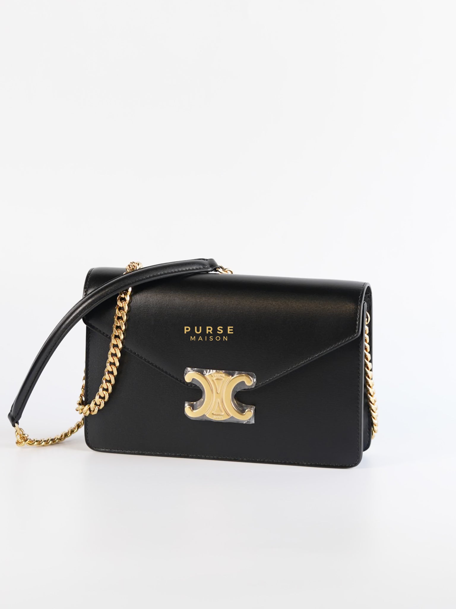 Wallet On Chain Margo Black in Smooth Leather | Purse Maison Luxury Bags Shop