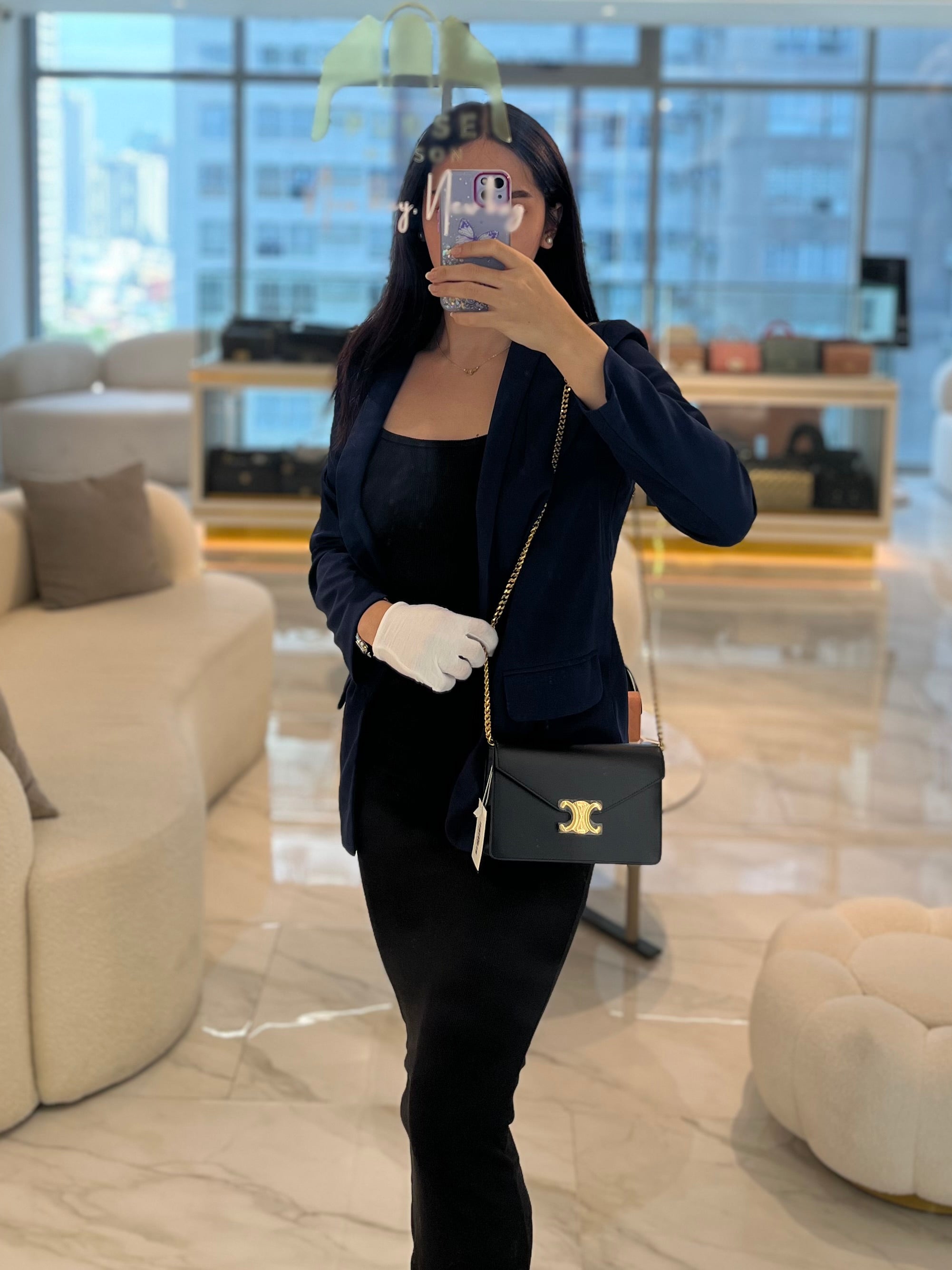 Wallet On Chain Margo Black in Smooth Leather | Purse Maison Luxury Bags Shop