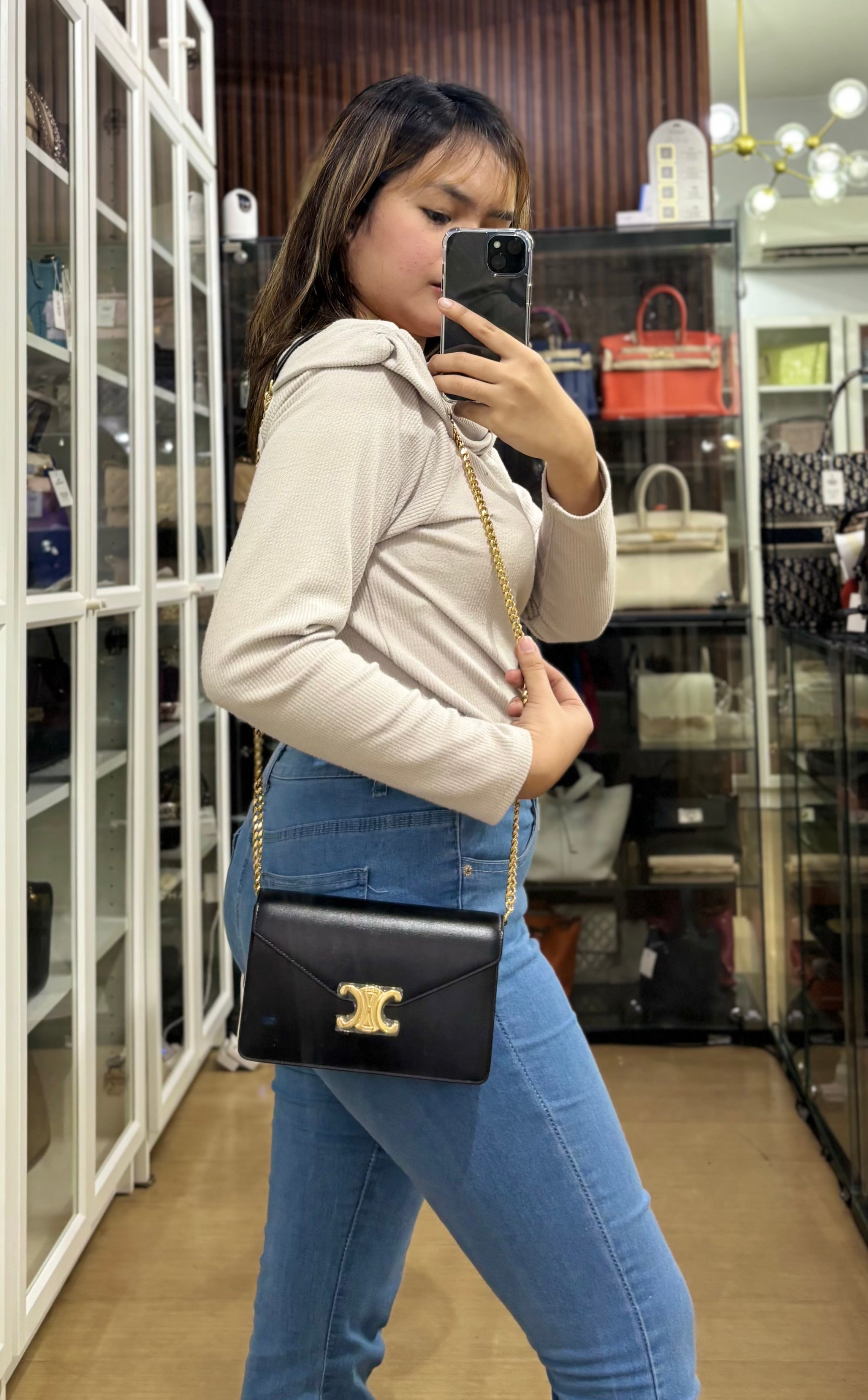 Wallet On Chain Margo Black in Smooth Leather | Purse Maison Luxury Bags Shop