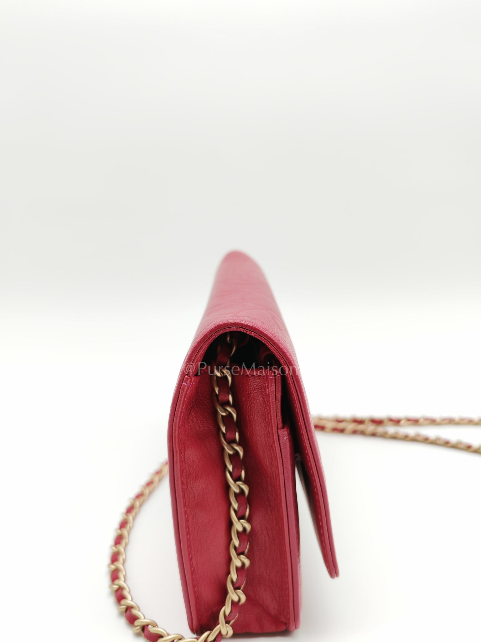 Wallet On Chain (WOC) Camellia Flap Fuchsia Calfskin and Aged Gold Hardware Series 16 | Purse Maison Luxury Bags Shop