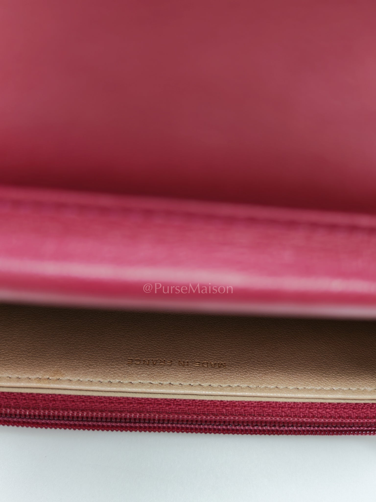 Wallet On Chain (WOC) Camellia Flap Fuchsia Calfskin and Aged Gold Hardware Series 16 | Purse Maison Luxury Bags Shop