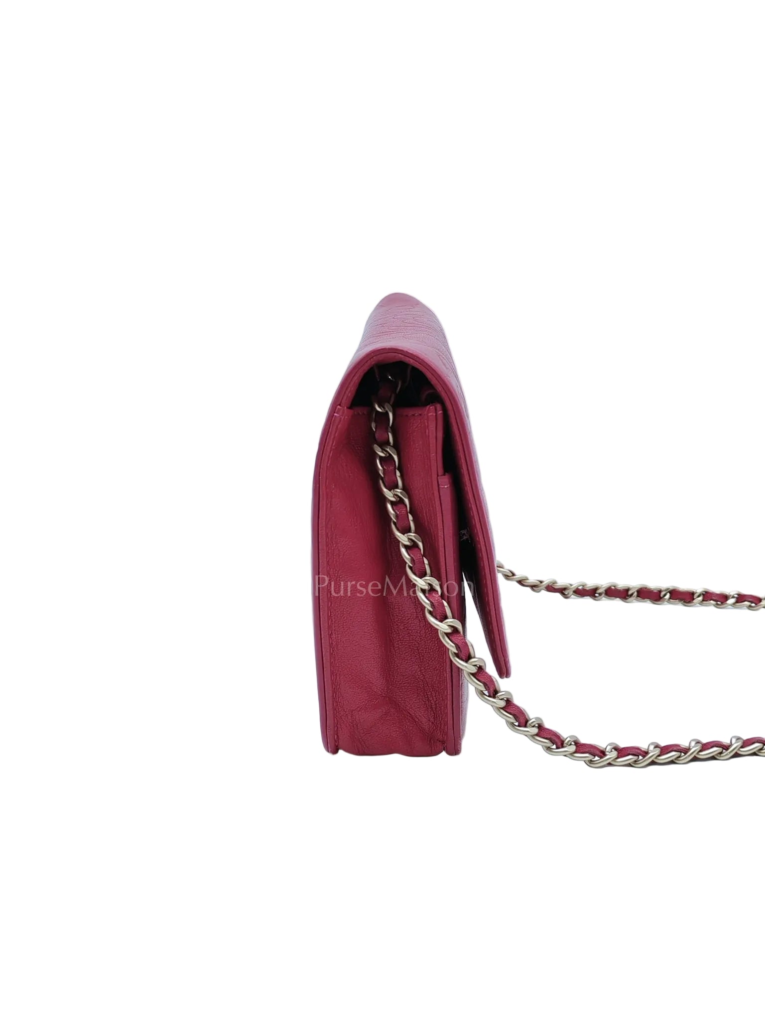 Wallet On Chain (WOC) Camellia Flap Fuchsia Calfskin and Aged Gold Hardware Series 16 | Purse Maison Luxury Bags Shop