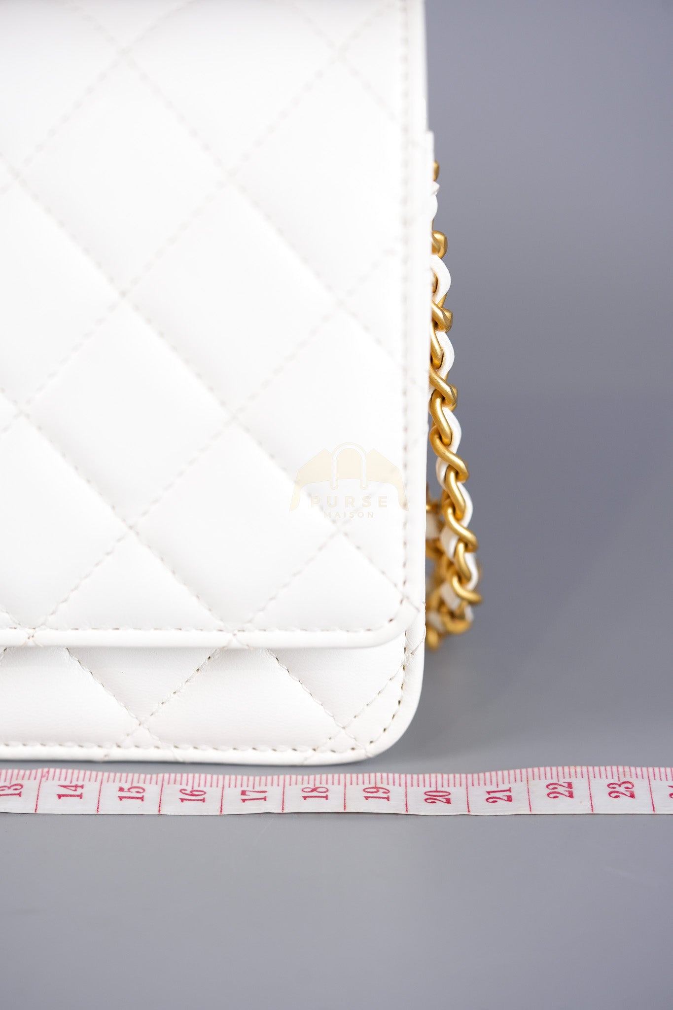 Wallet On Chain (WOC) Double Chain in White Lambskin Leather and Aged Gold Hardware (Microchip) | Purse Maison Luxury Bags Shop