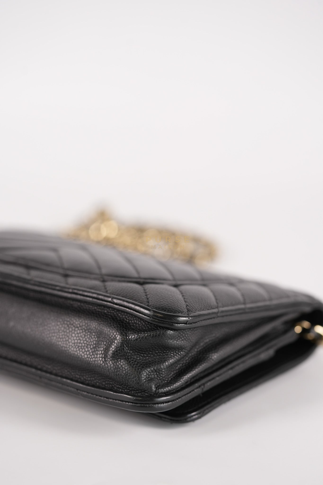 Wallet On Chain (WOC) in Black Caviar Chevron Leather and Gold Hardware Series 27 | Purse Maison Luxury Bags Shop
