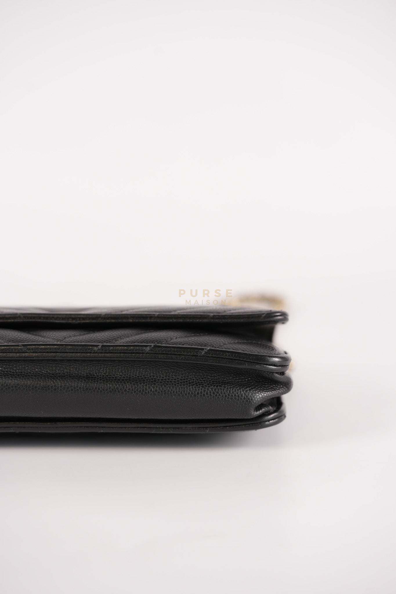 Wallet On Chain (WOC) in Black Caviar Chevron Leather and Gold Hardware Series 27 | Purse Maison Luxury Bags Shop