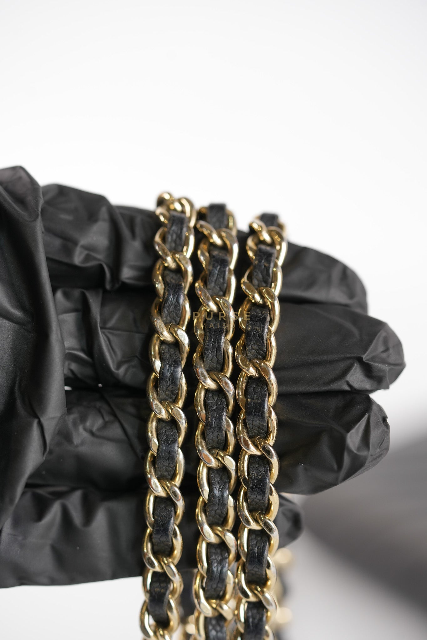 Wallet On Chain (WOC) in Black Caviar Chevron Leather and Gold Hardware Series 27 | Purse Maison Luxury Bags Shop