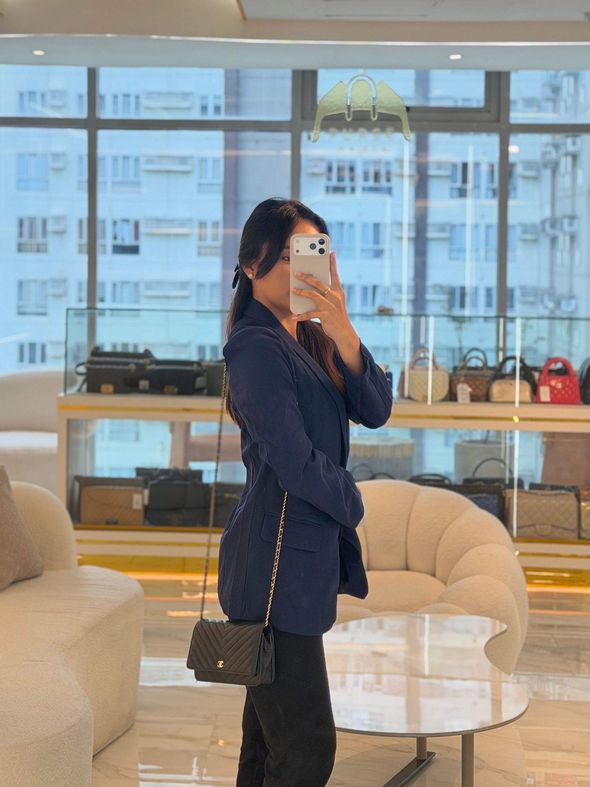 Wallet On Chain (WOC) in Black Caviar Chevron Leather and Gold Hardware Series 27 | Purse Maison Luxury Bags Shop