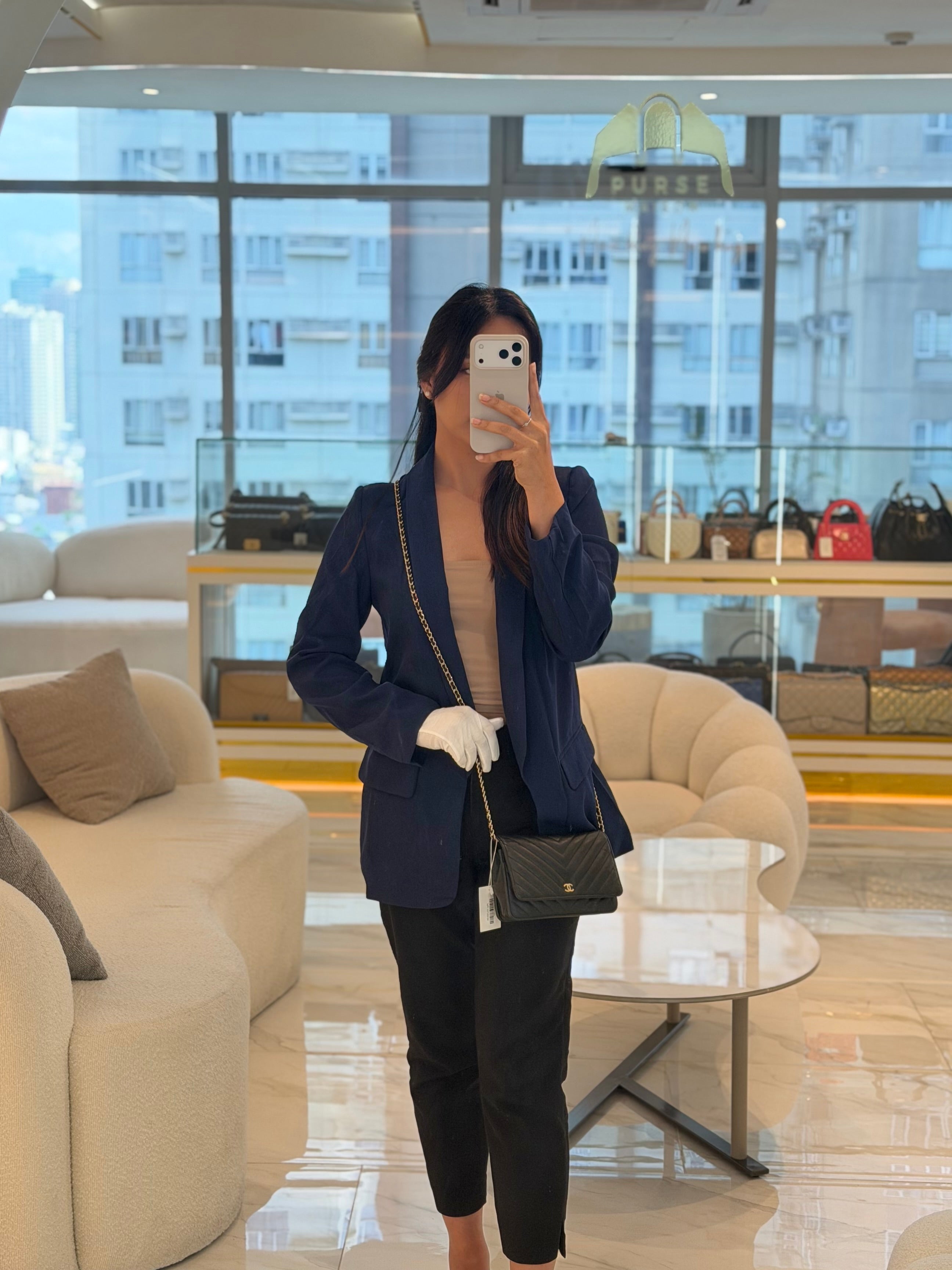 Wallet On Chain (WOC) in Black Caviar Chevron Leather and Gold Hardware Series 27 | Purse Maison Luxury Bags Shop