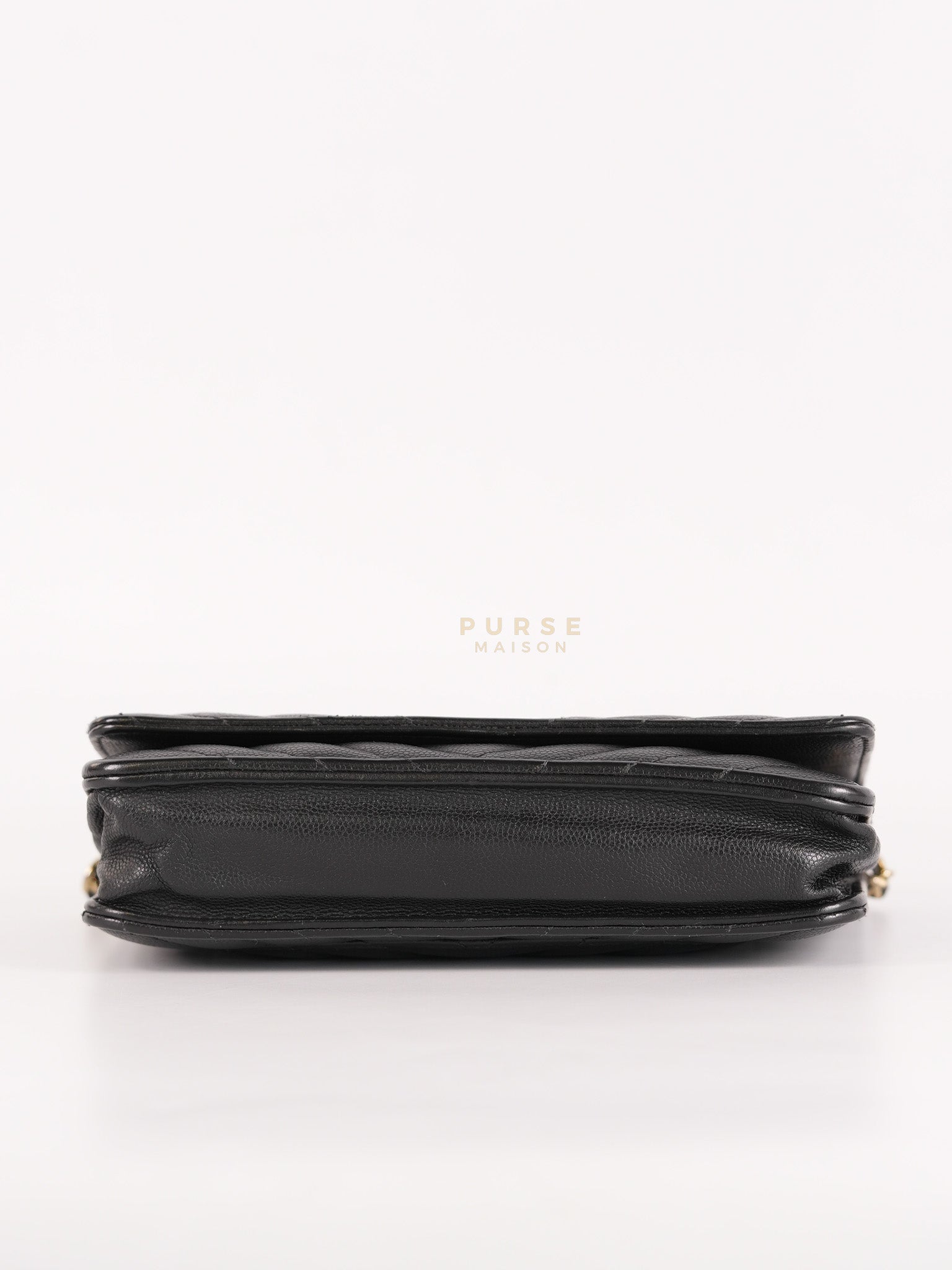 Wallet On Chain (WOC) in Black Caviar Chevron Leather and Gold Hardware Series 27 | Purse Maison Luxury Bags Shop