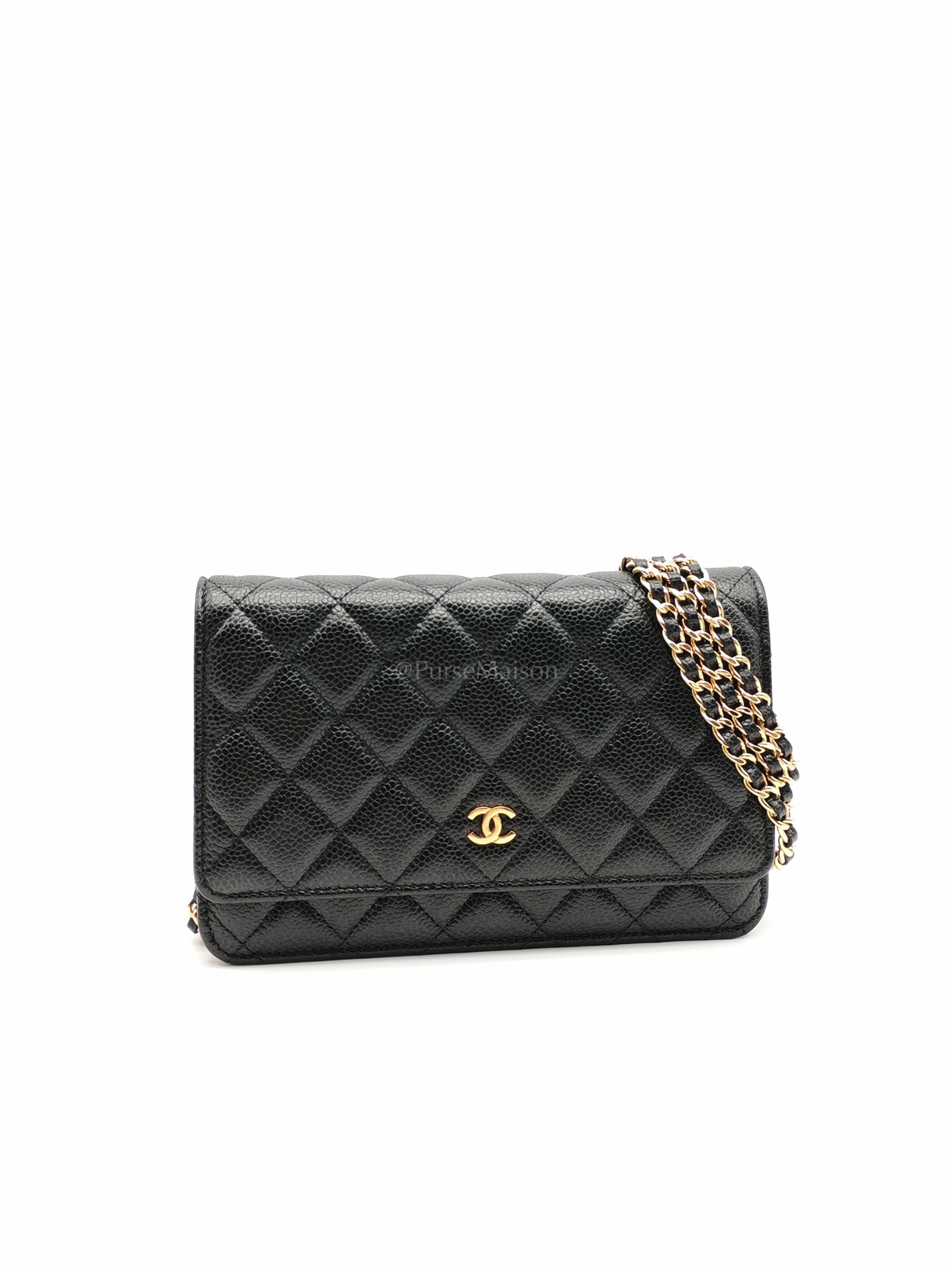 Wallet On Chain (WOC) in Black Caviar Leather and Gold Hardware (Microchip) | Purse Maison Luxury Bags Shop