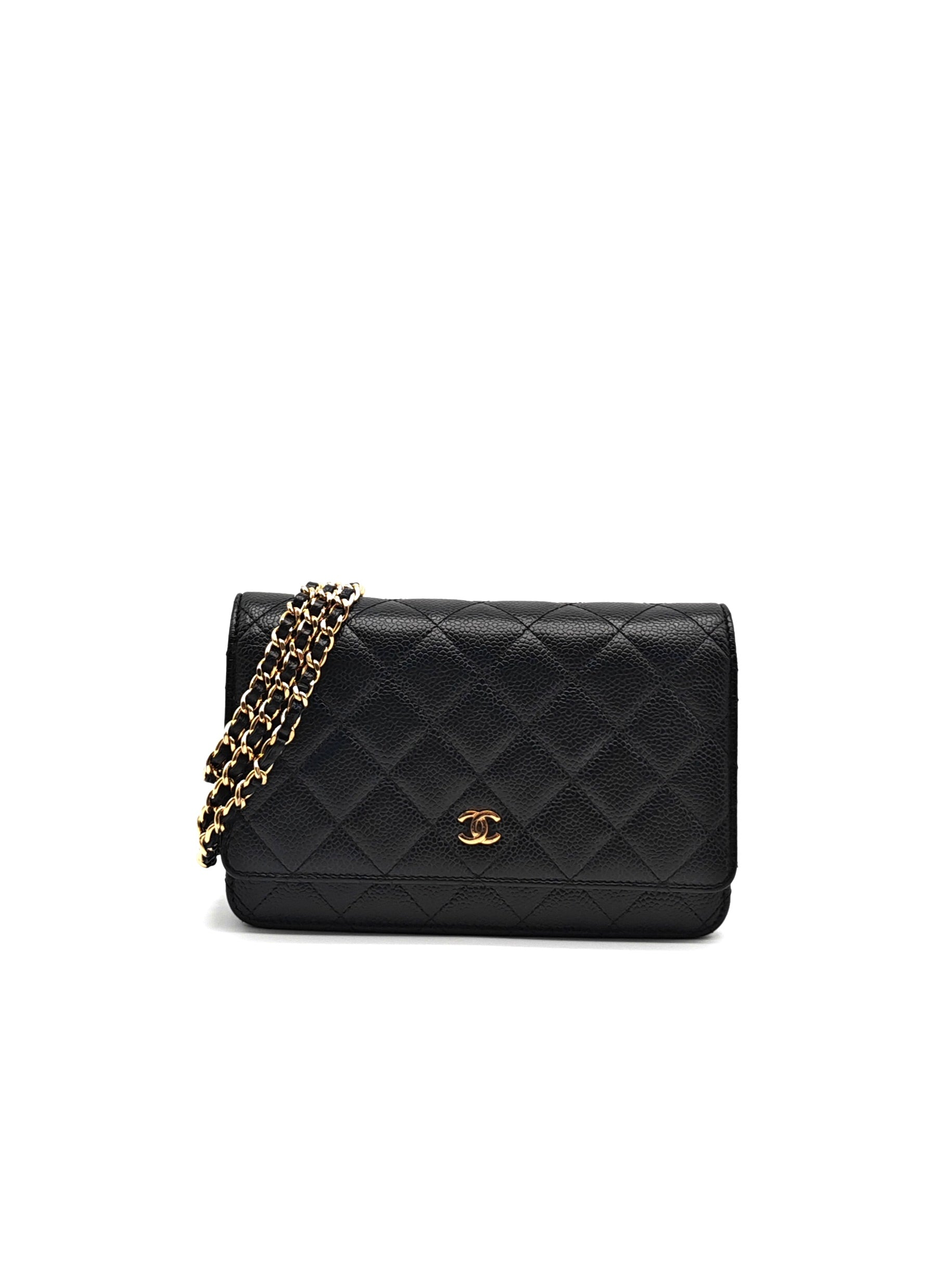 Wallet On Chain (WOC) in Black Caviar Leather and Gold Hardware (Microchip) | Purse Maison Luxury Bags Shop