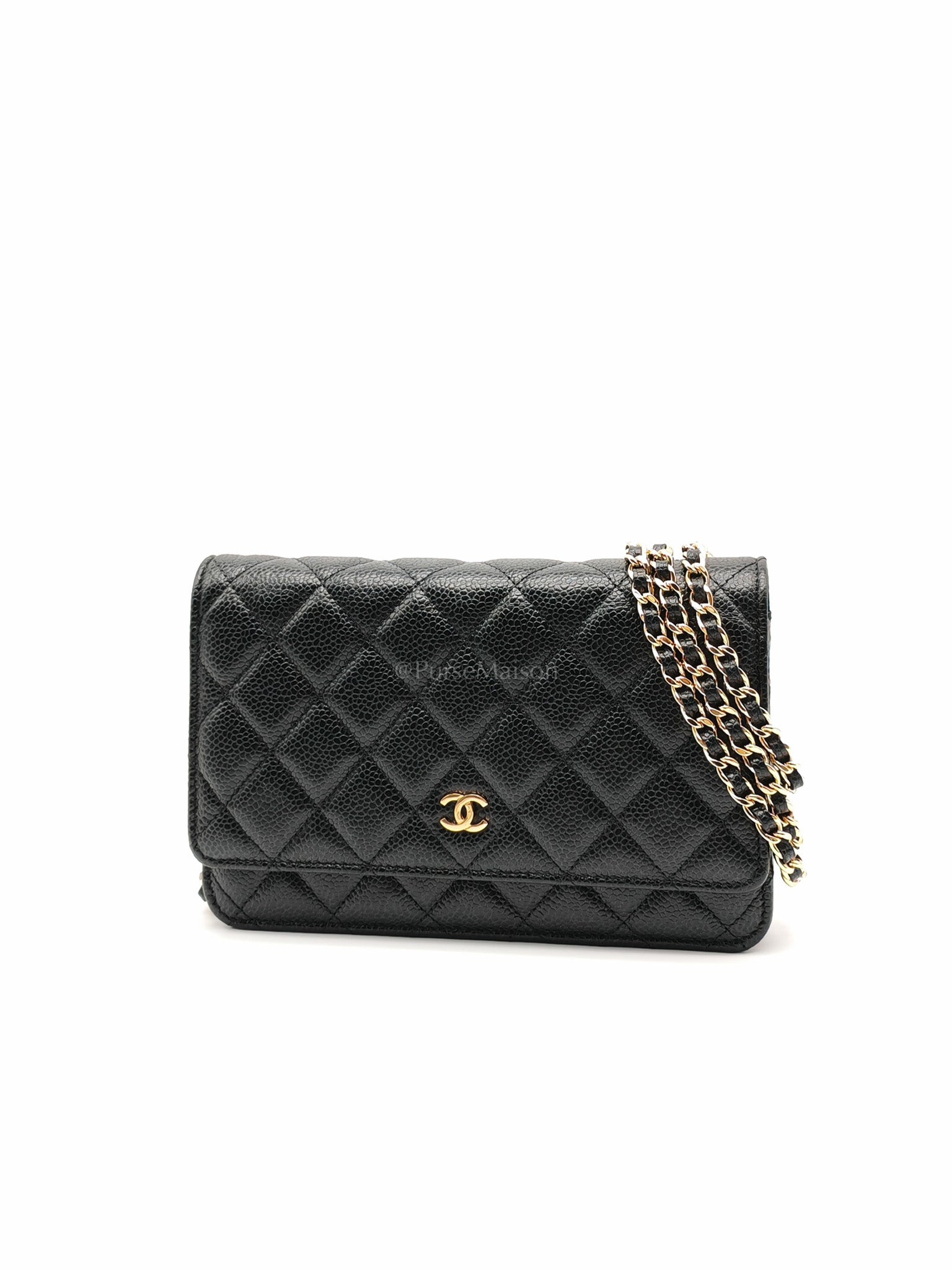 Wallet On Chain (WOC) in Black Caviar Leather and Gold Hardware (Microchip) | Purse Maison Luxury Bags Shop