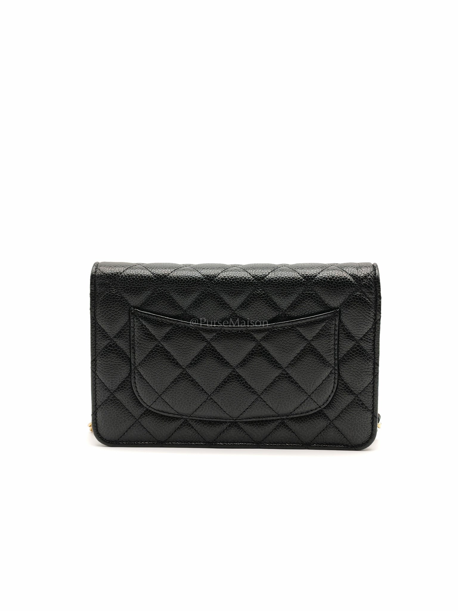 Wallet On Chain (WOC) in Black Caviar Leather and Gold Hardware (Microchip) | Purse Maison Luxury Bags Shop