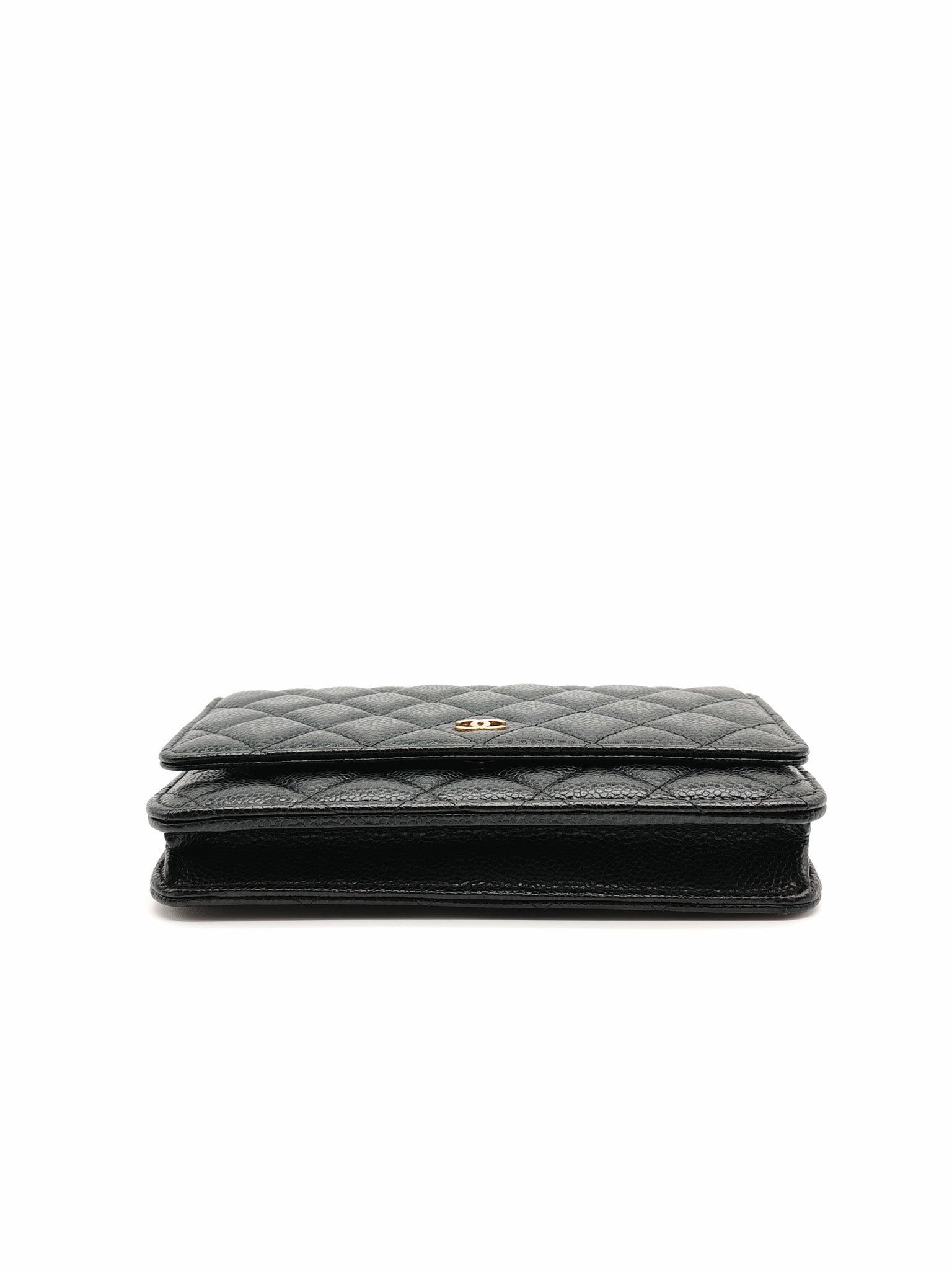 Wallet On Chain (WOC) in Black Caviar Leather and Gold Hardware (Microchip) | Purse Maison Luxury Bags Shop