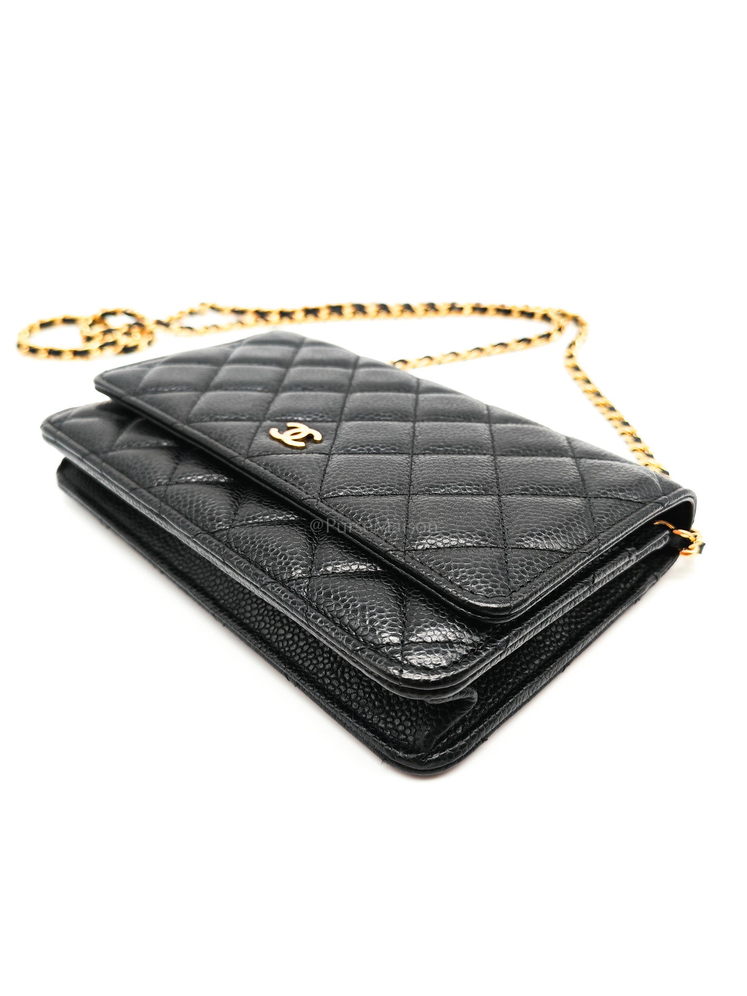 Wallet On Chain (WOC) in Black Caviar Leather and Gold Hardware (Microchip) | Purse Maison Luxury Bags Shop