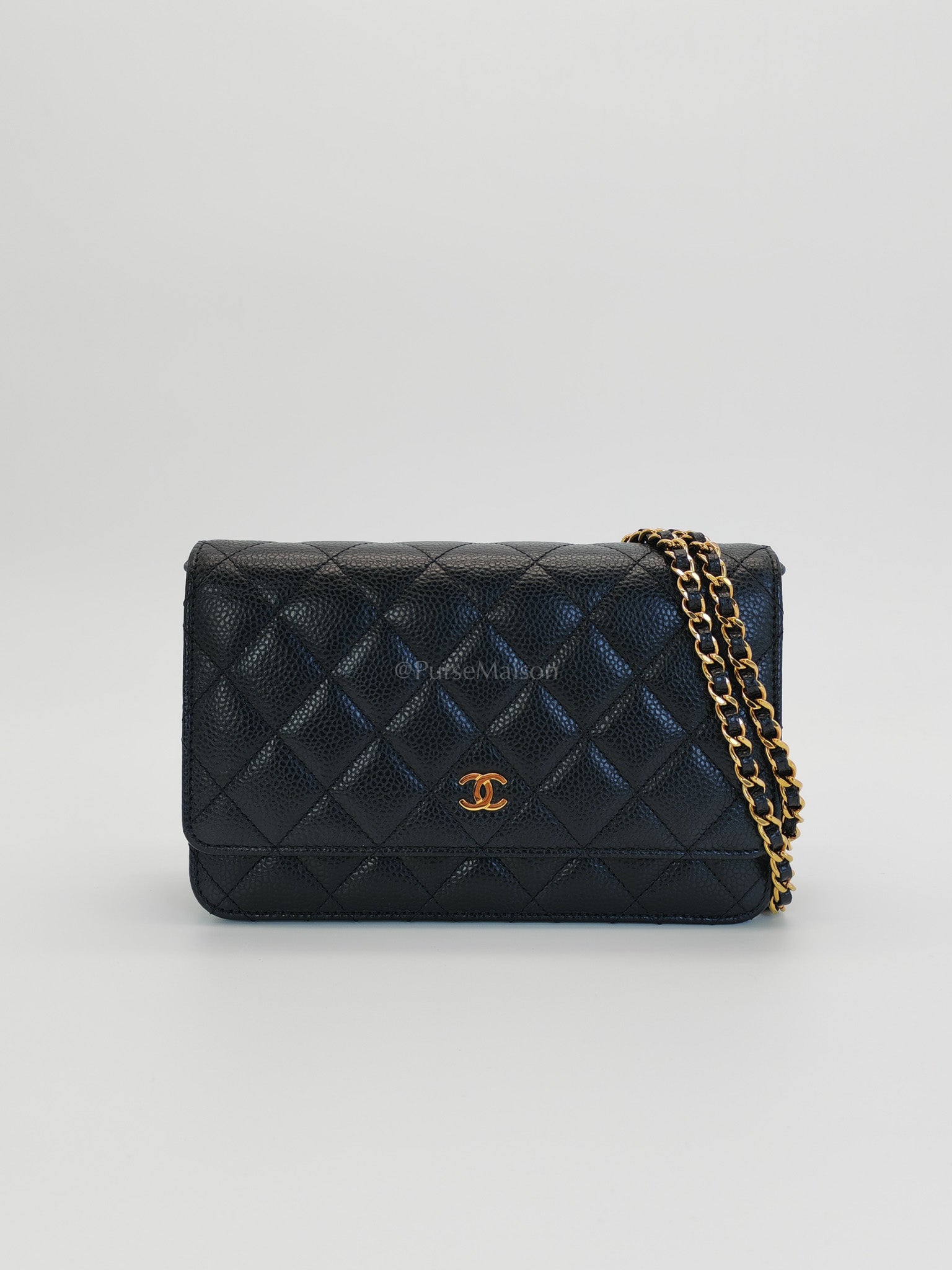 Wallet On Chain (WOC) in Black Caviar Leather and Gold Hardware (Microchip) | Purse Maison Luxury Bags Shop