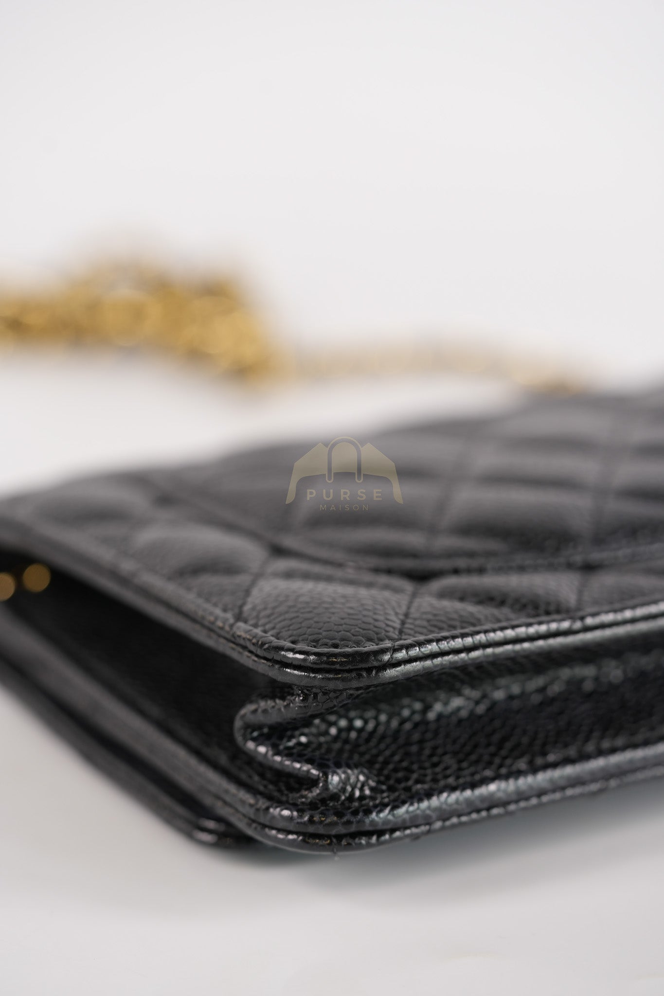 Wallet on Chain (WOC) in Black Caviar Leather & Gold Hardware Microchip | Purse Maison Luxury Bags Shop