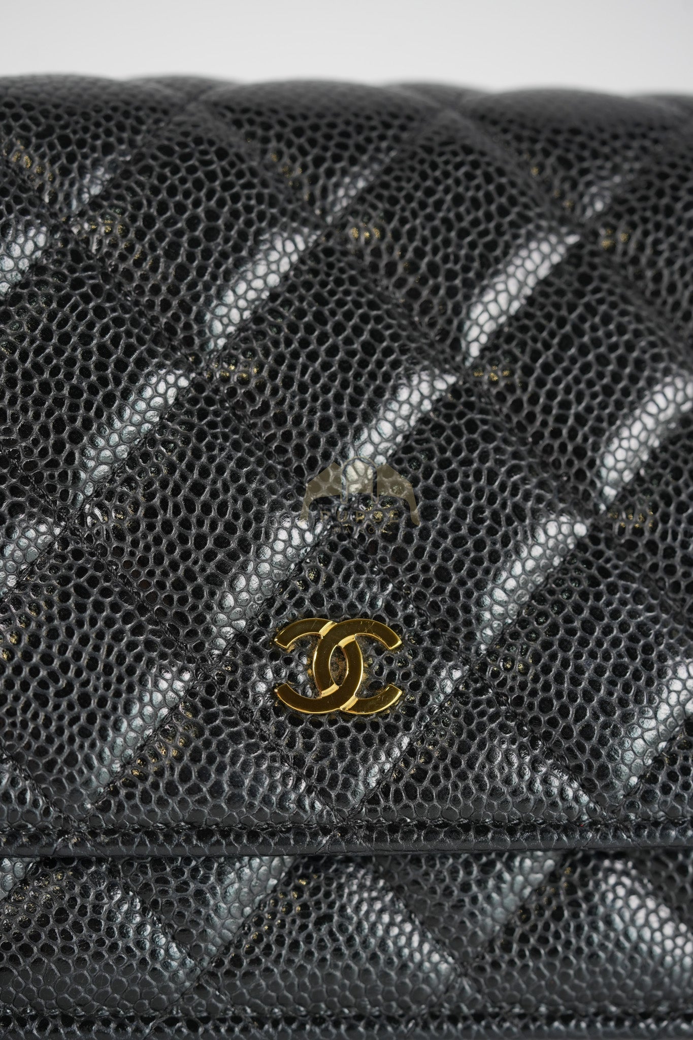 Wallet on Chain (WOC) in Black Caviar Leather & Gold Hardware Microchip | Purse Maison Luxury Bags Shop