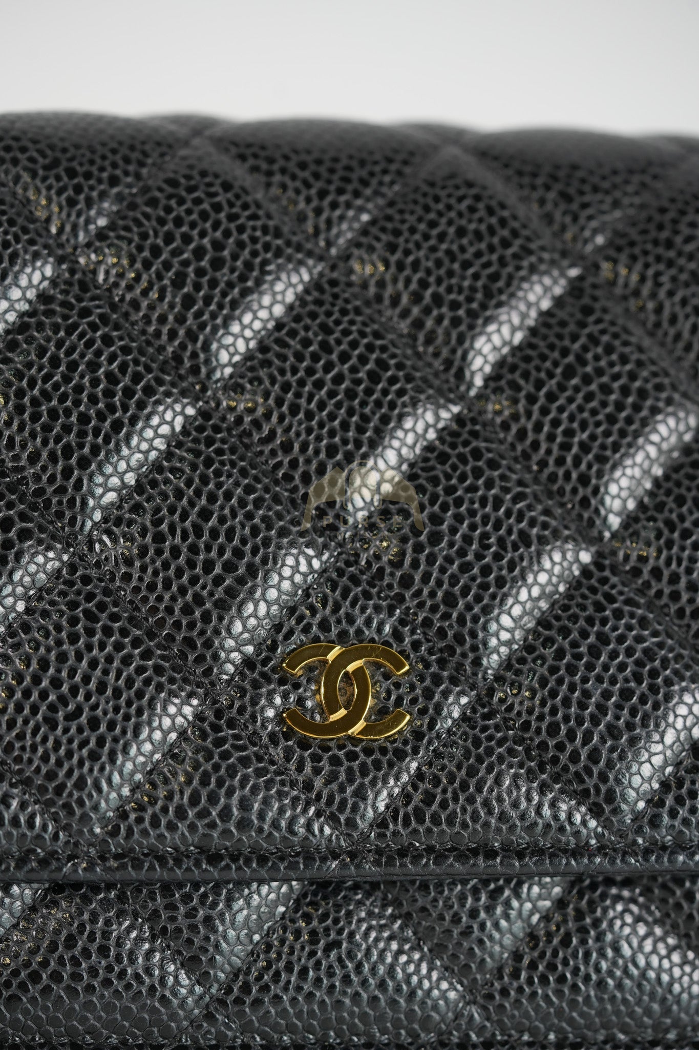 Wallet on Chain (WOC) in Black Caviar Leather & Gold Hardware Microchip | Purse Maison Luxury Bags Shop