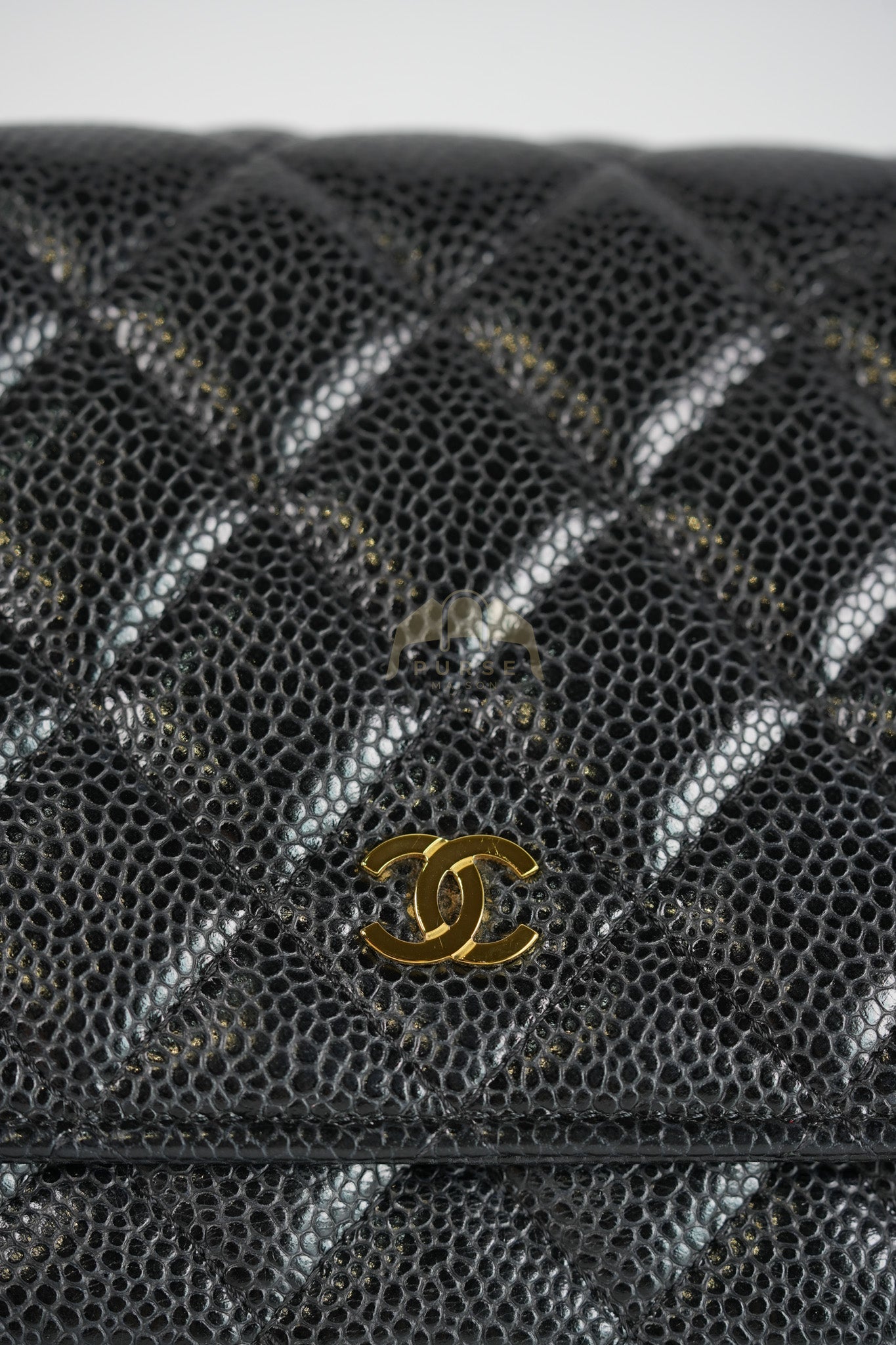 Wallet on Chain (WOC) in Black Caviar Leather & Gold Hardware Microchip | Purse Maison Luxury Bags Shop