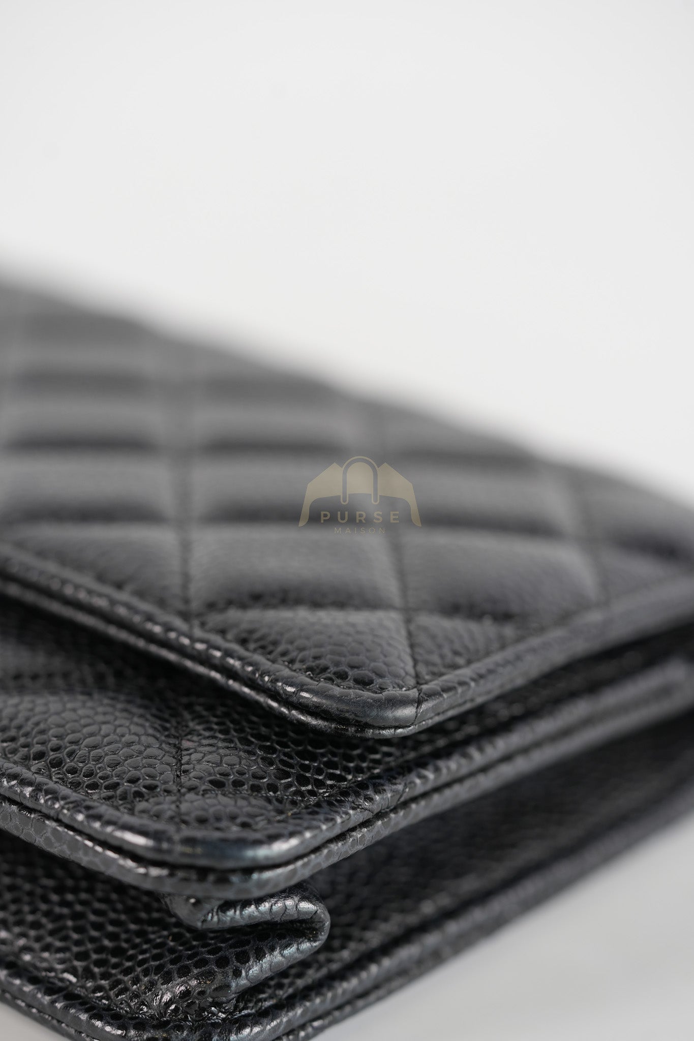 Wallet on Chain (WOC) in Black Caviar Leather & Gold Hardware Microchip | Purse Maison Luxury Bags Shop