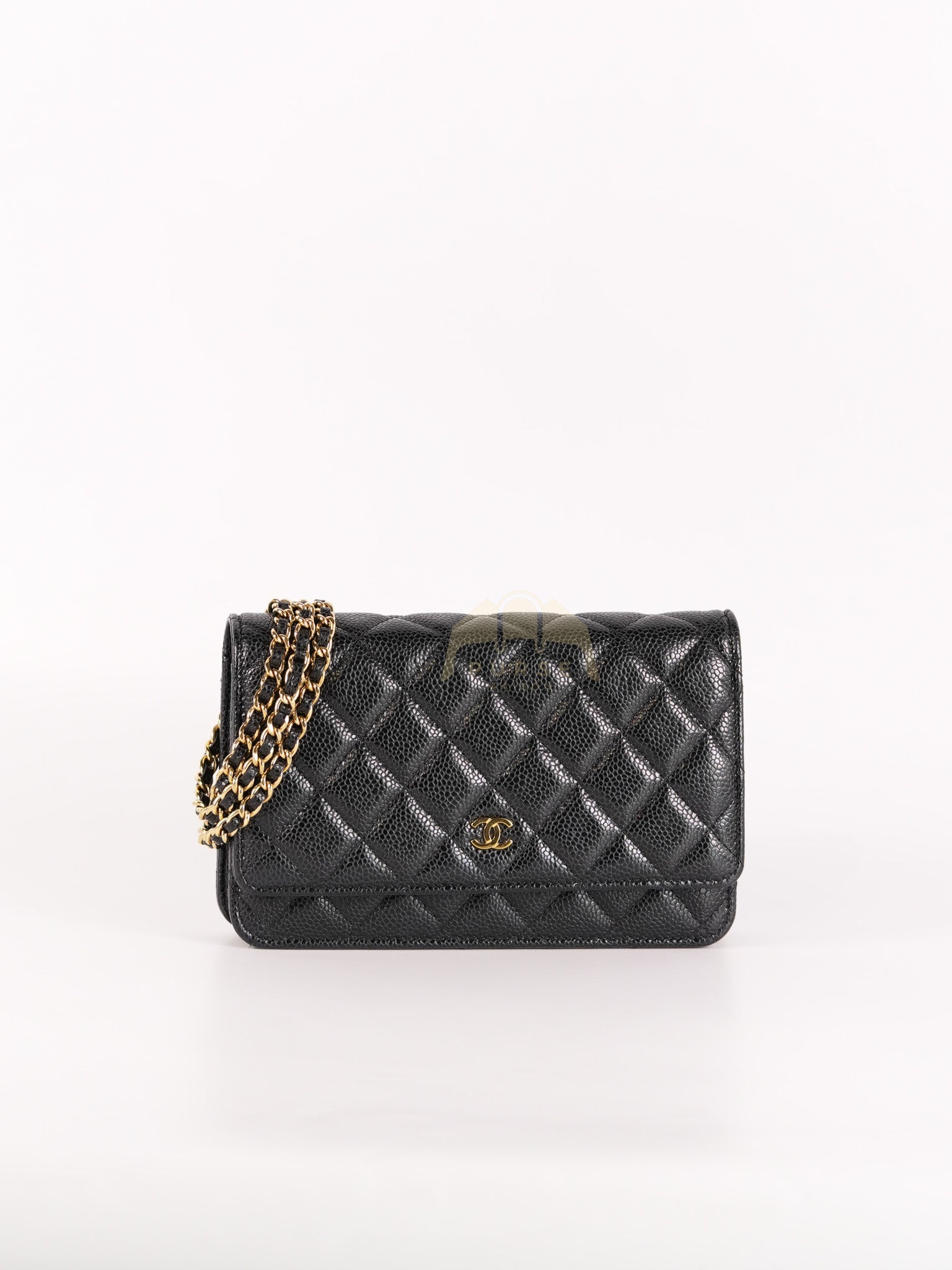 Wallet on Chain (WOC) in Black Caviar Leather & Gold Hardware Microchip | Purse Maison Luxury Bags Shop